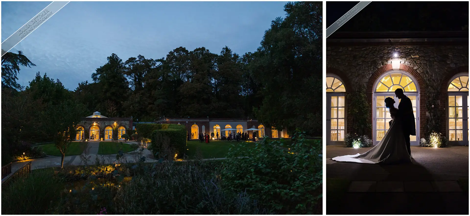 bride and groom at night at the Orangery Maidstone by Kent Photographer Louisa Dettmer Photography