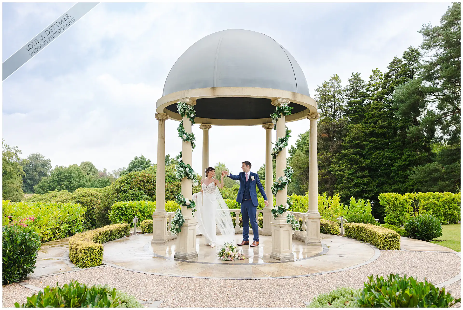 bride and groom dancing outside at The Spa Hotel, Tunbridge Wells