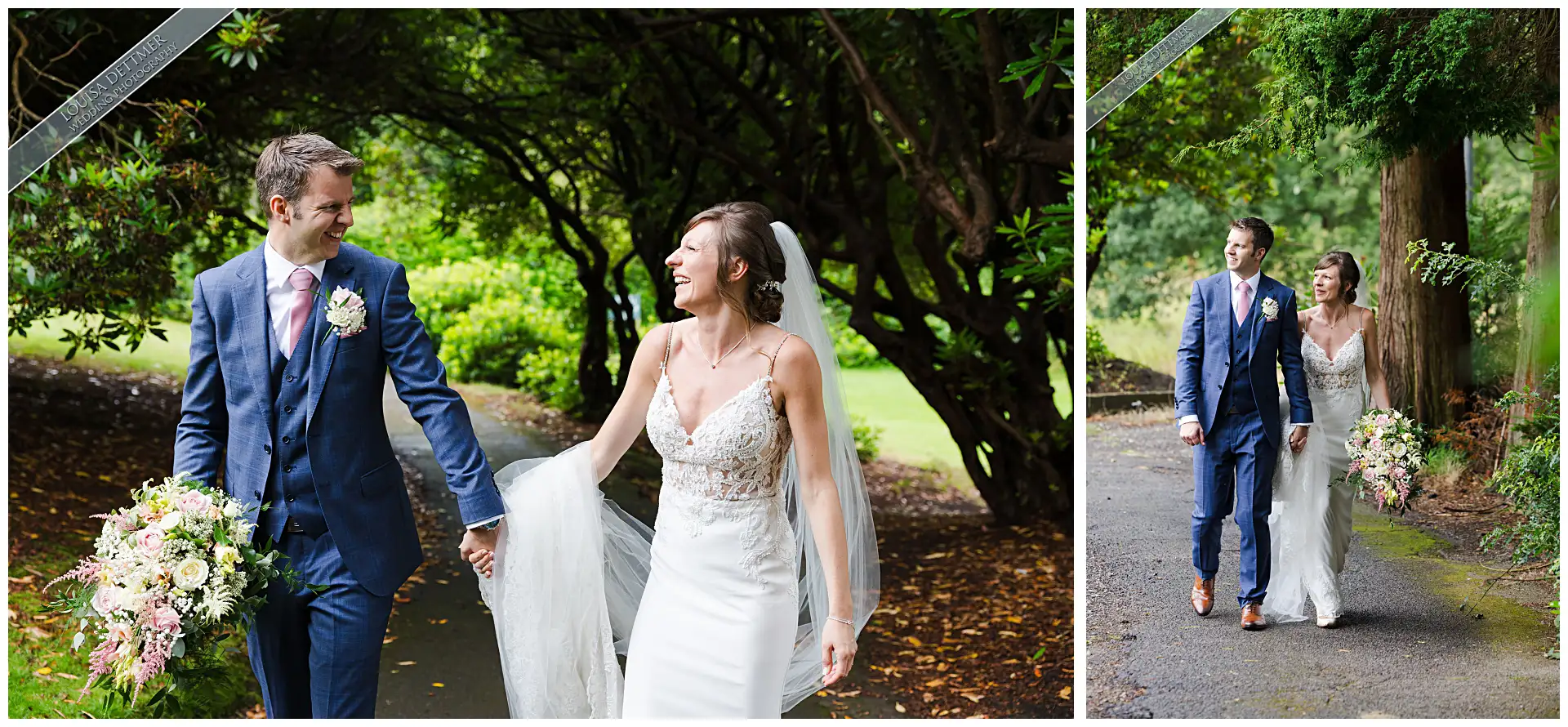 bride and groom walking at The Spa Hotel, Tunbridge Wells