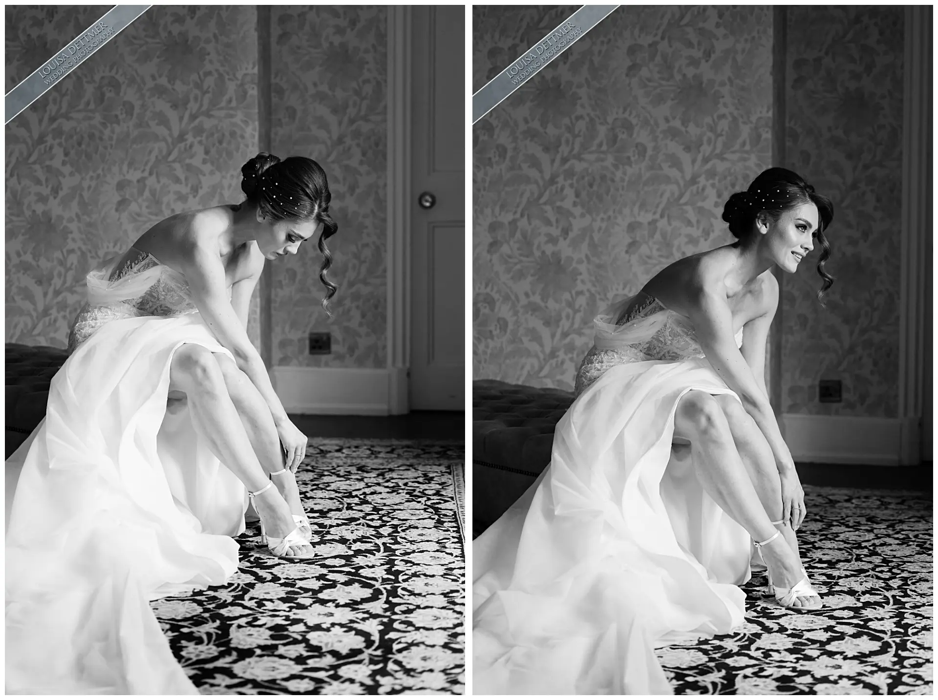 black and white bridal portraits at eastwell manor by louisa dettmer