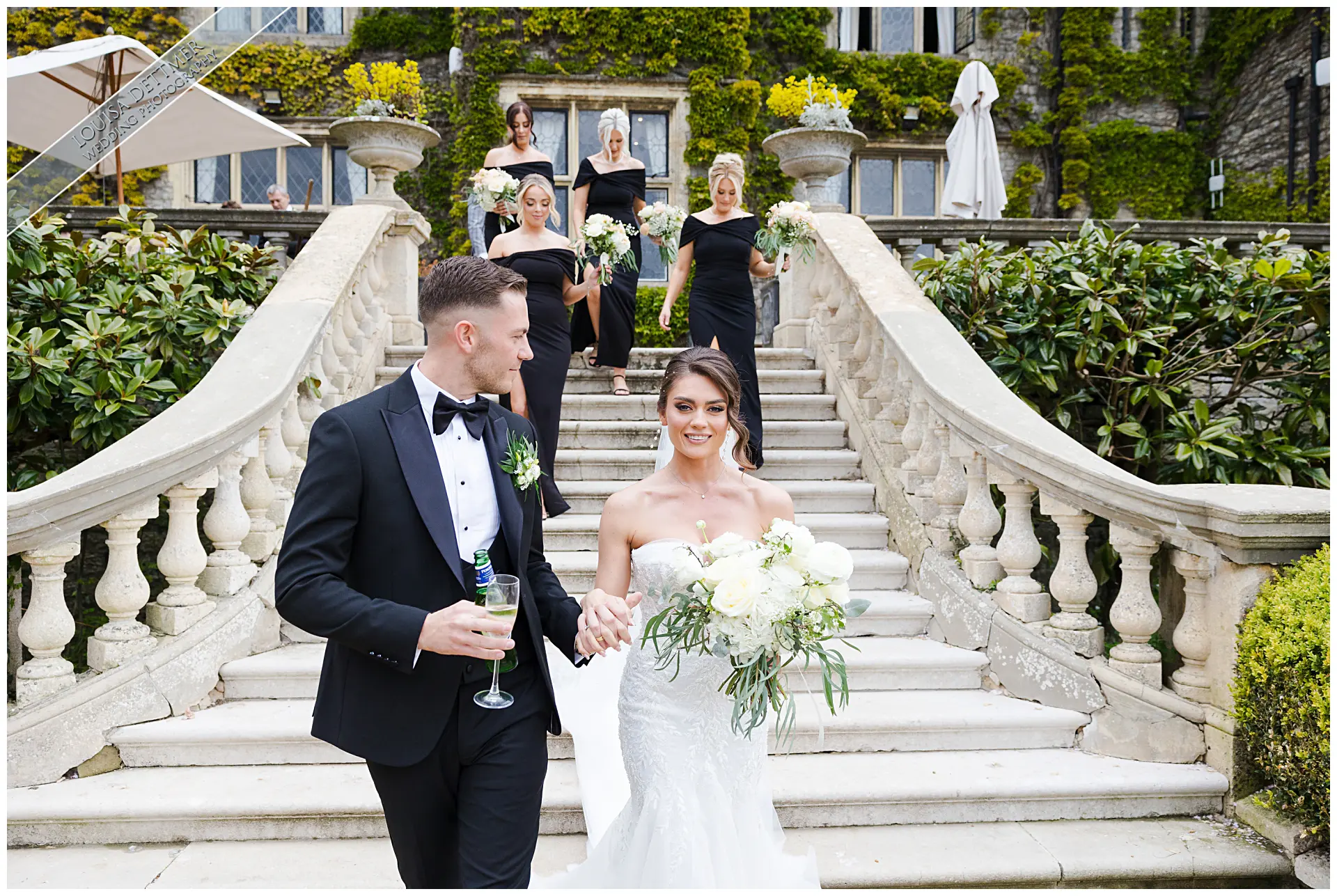 reportage style photo of bride and groom at champneys eastwell manor, louisa dettmer photography