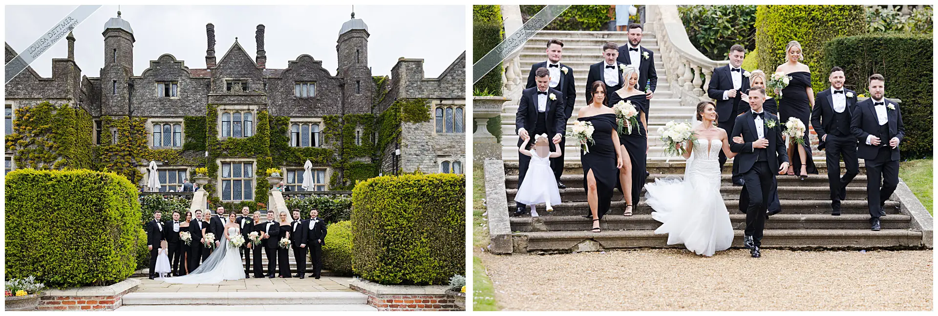 bridal party walking down stairs champneys eastwell manor, louisa dettmer photography