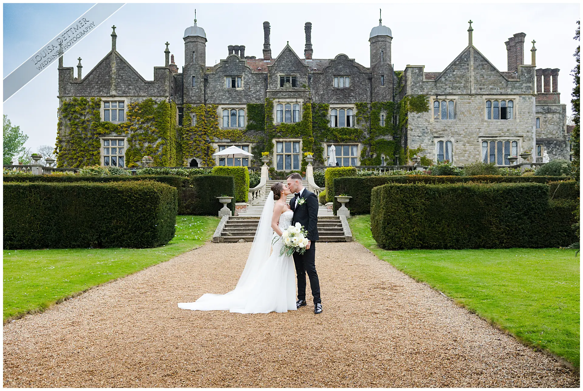 bride and groom in the grounds at champneys eastwell manor, louisa dettmer photography