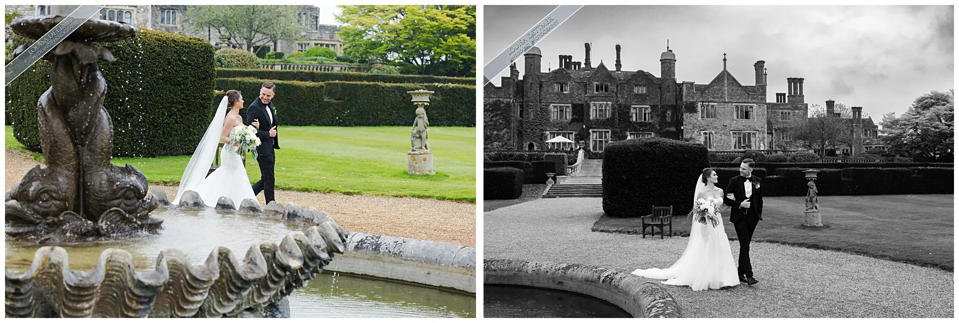 bride and groom in the grounds at champneys eastwell manor, louisa dettmer photography