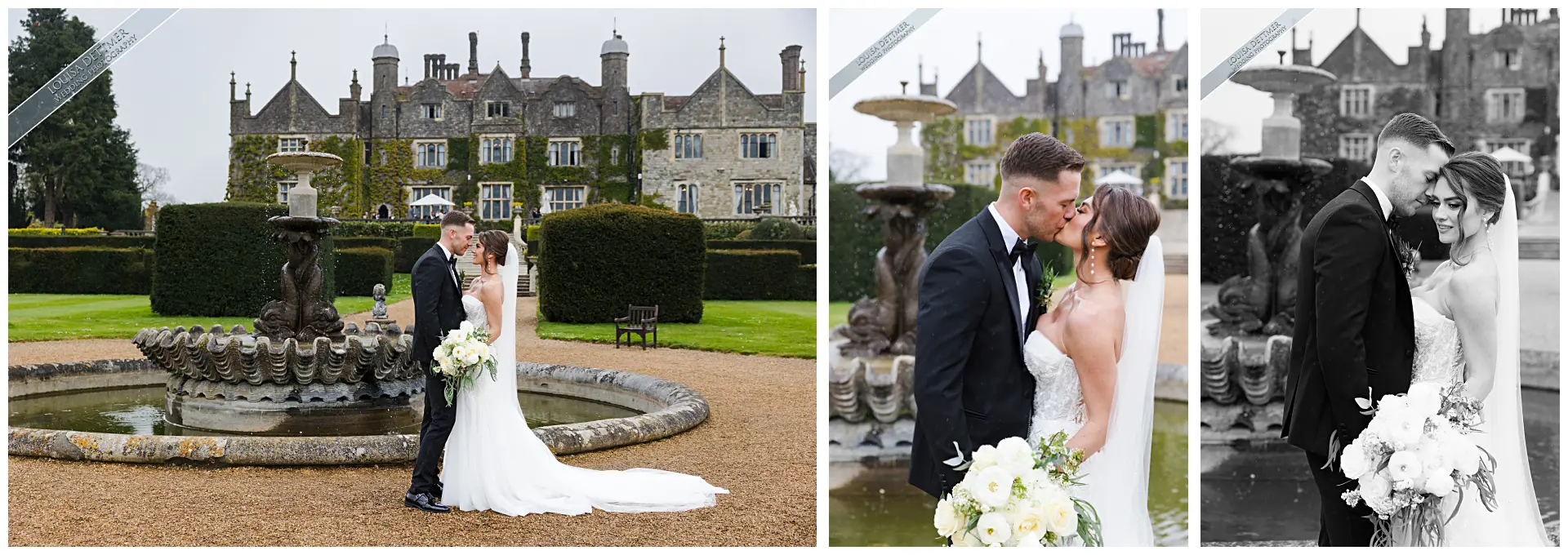bride and groom in the grounds at champneys eastwell manor, louisa dettmer photography