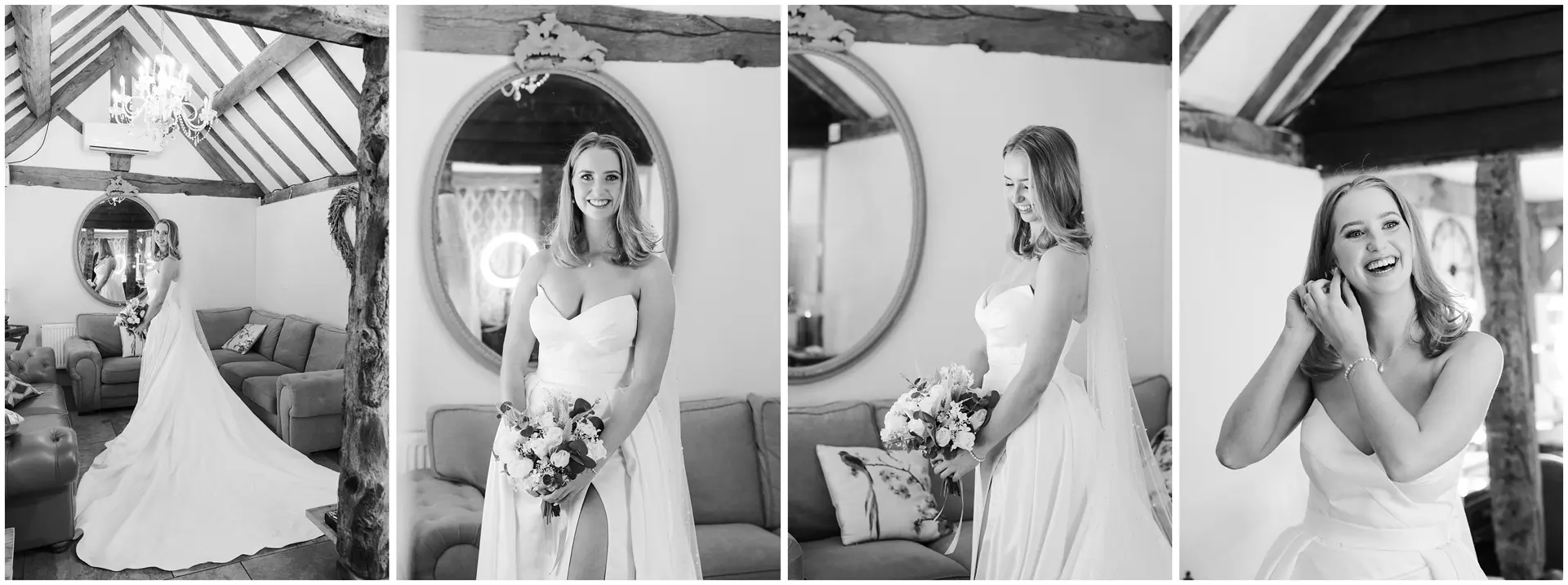 bridal portraits in black & white, at The Barnyard, Rainham, Kent. Louisa Dettmer Photography