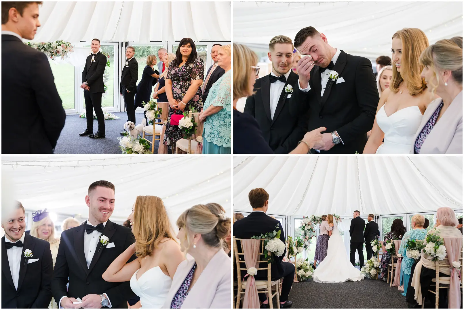 Indoor wedding ceremony at The Barnyard, Rainham, Kent. Louisa Dettmer Photography