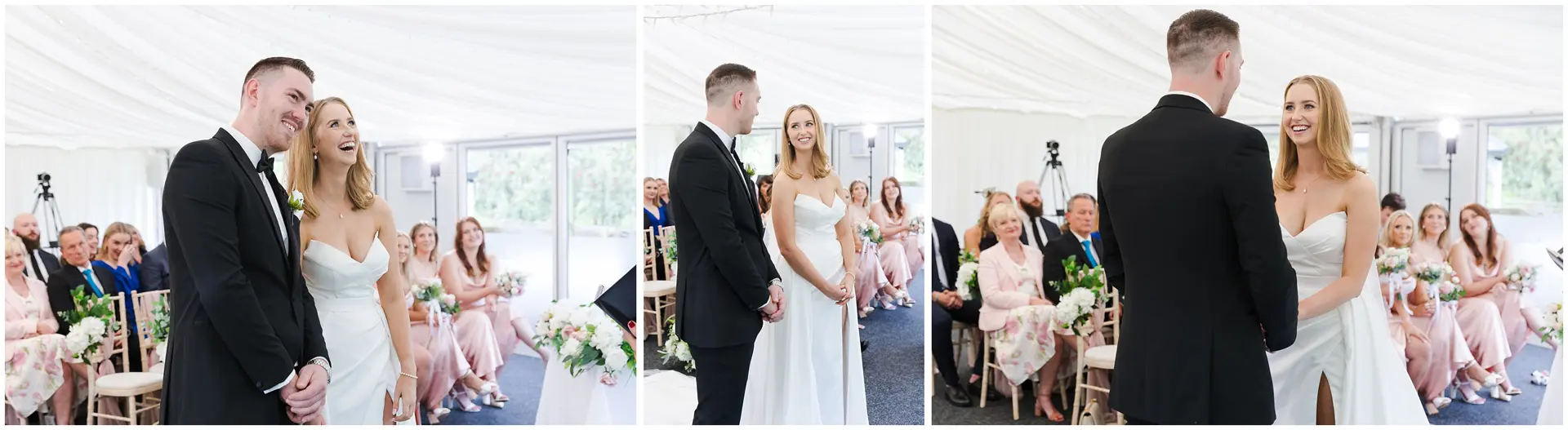 Indoor wedding ceremony at The Barnyard, Rainham, Kent. Louisa Dettmer Photography