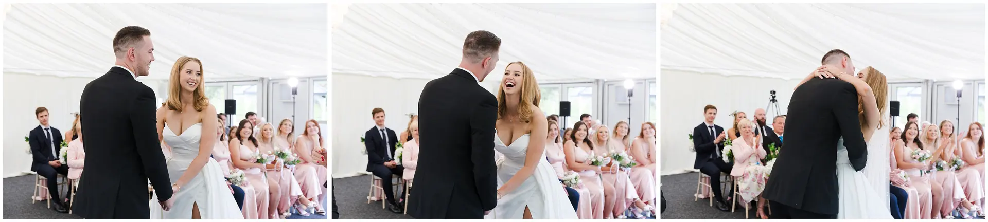 Indoor wedding ceremony at The Barnyard, Rainham, Kent. Louisa Dettmer Photography