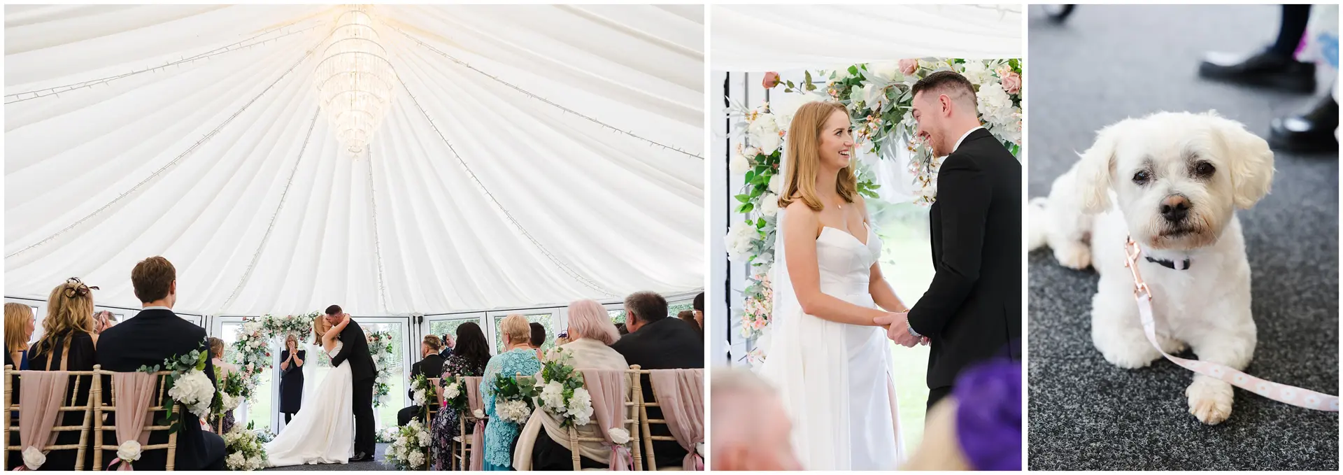 Indoor wedding ceremony at The Barnyard, Rainham, Kent. Louisa Dettmer Photography