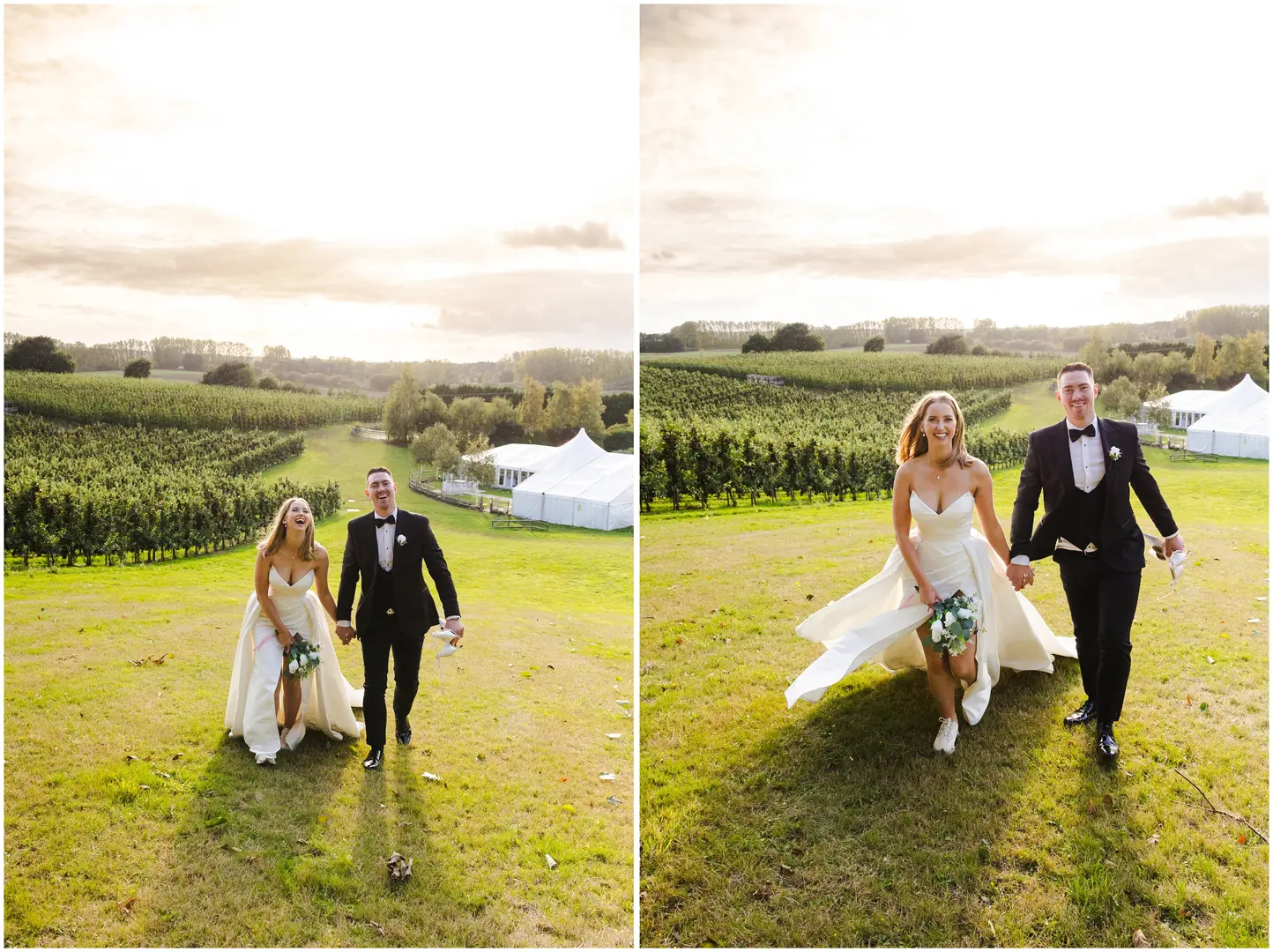 Bride and Groom at sunset at the Barnyard in Rainham, Kent