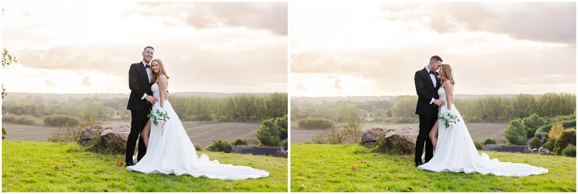 Bride and Groom at sunset at the Barnyard in Rainham, Kent