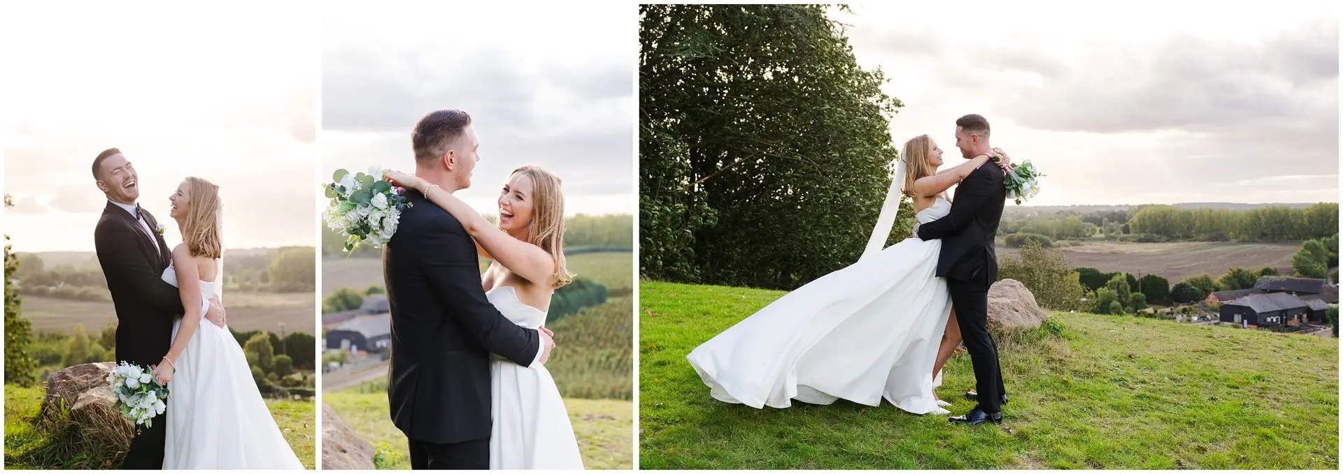 Bride and Groom at sunset at the Barnyard in Rainham, Kent
