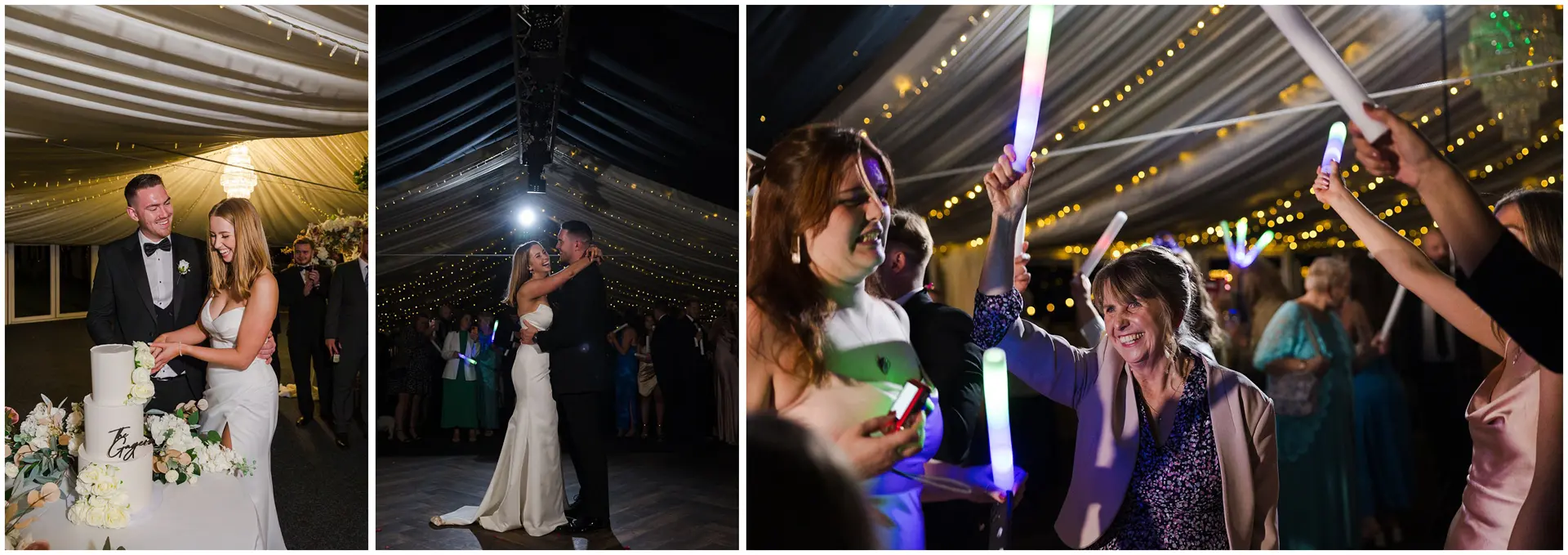 bride and groom cake cutting and first dance