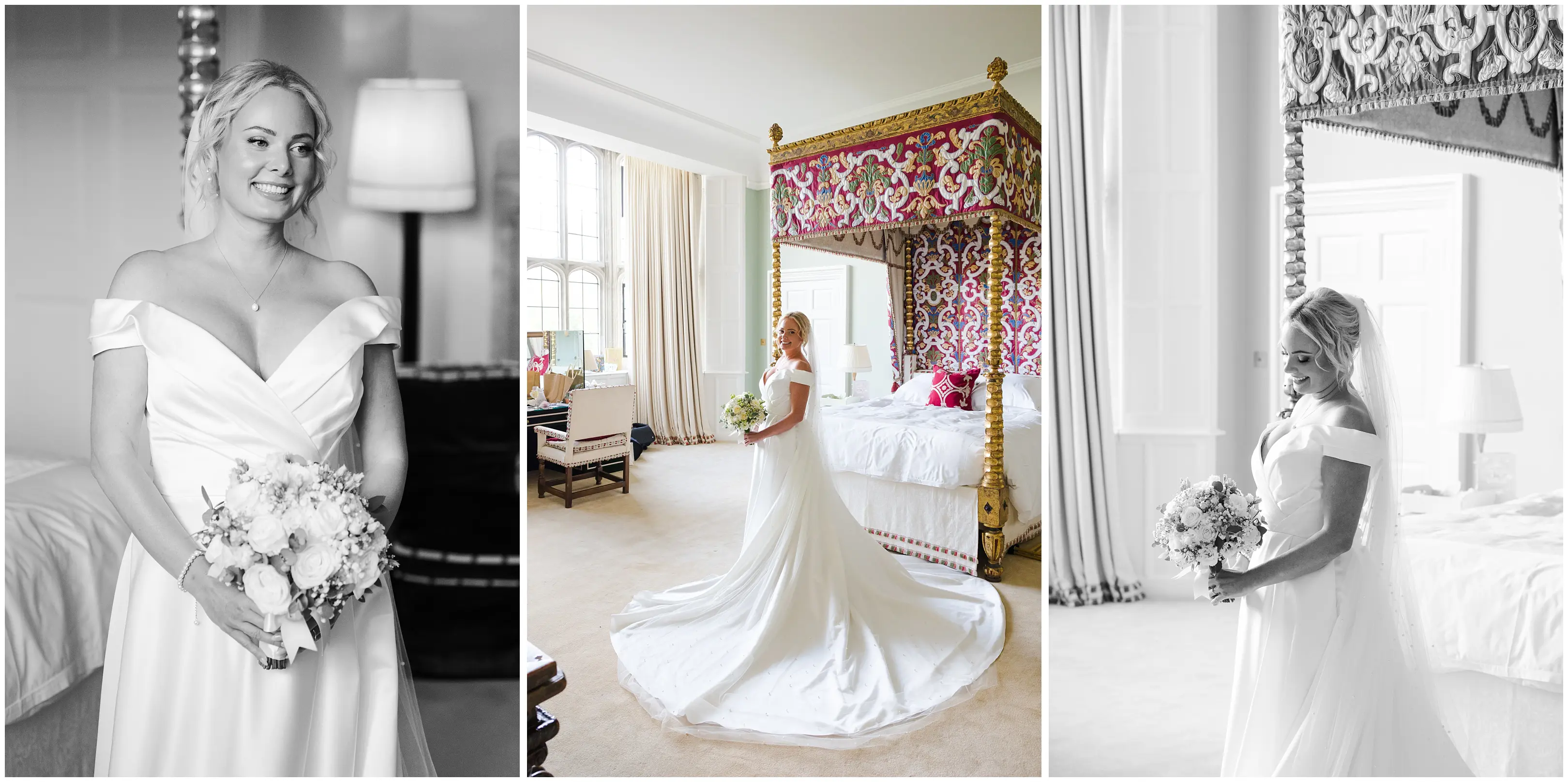 bridal portrait triptych leeds castle, louisa dettmer photography