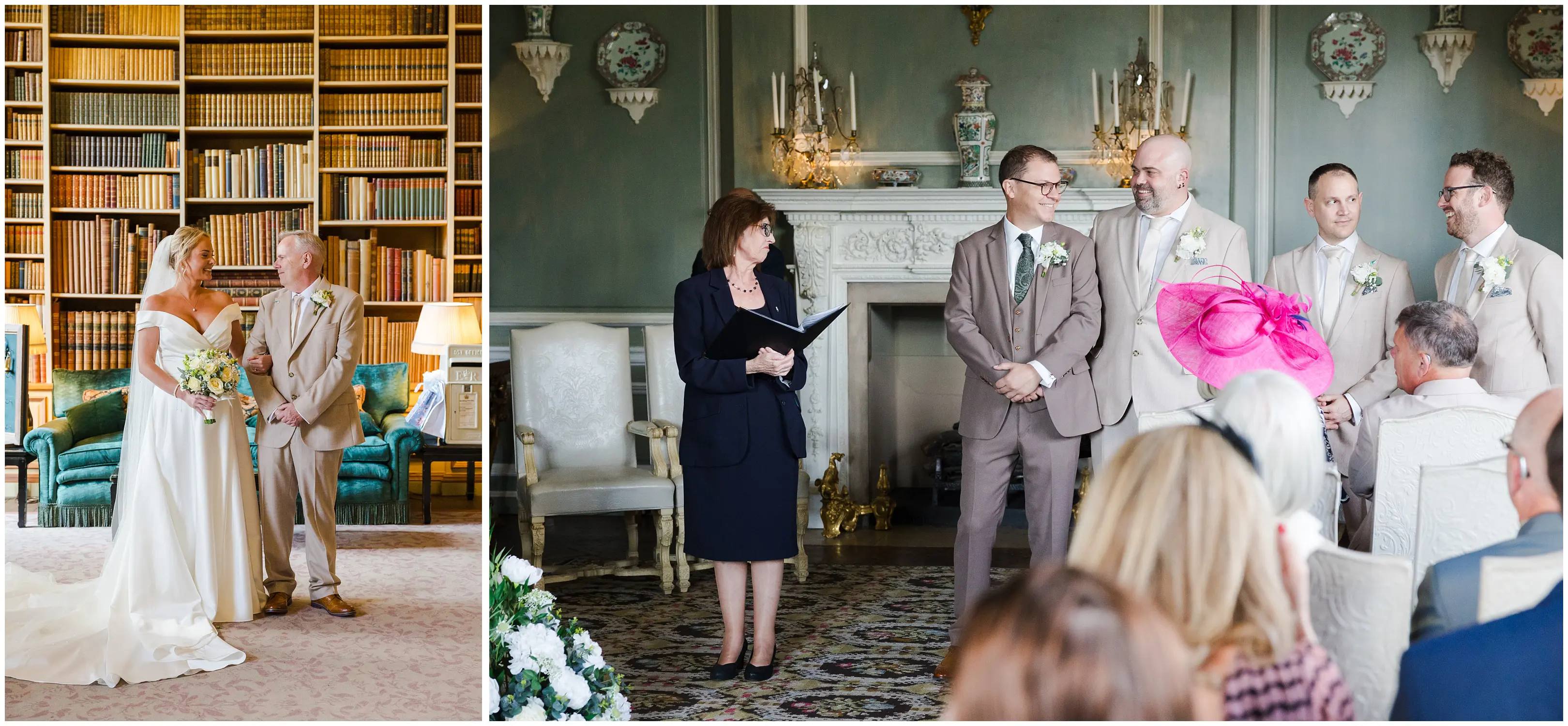 elegant library wedding ceremony leeds castle, louisa dettmer photography