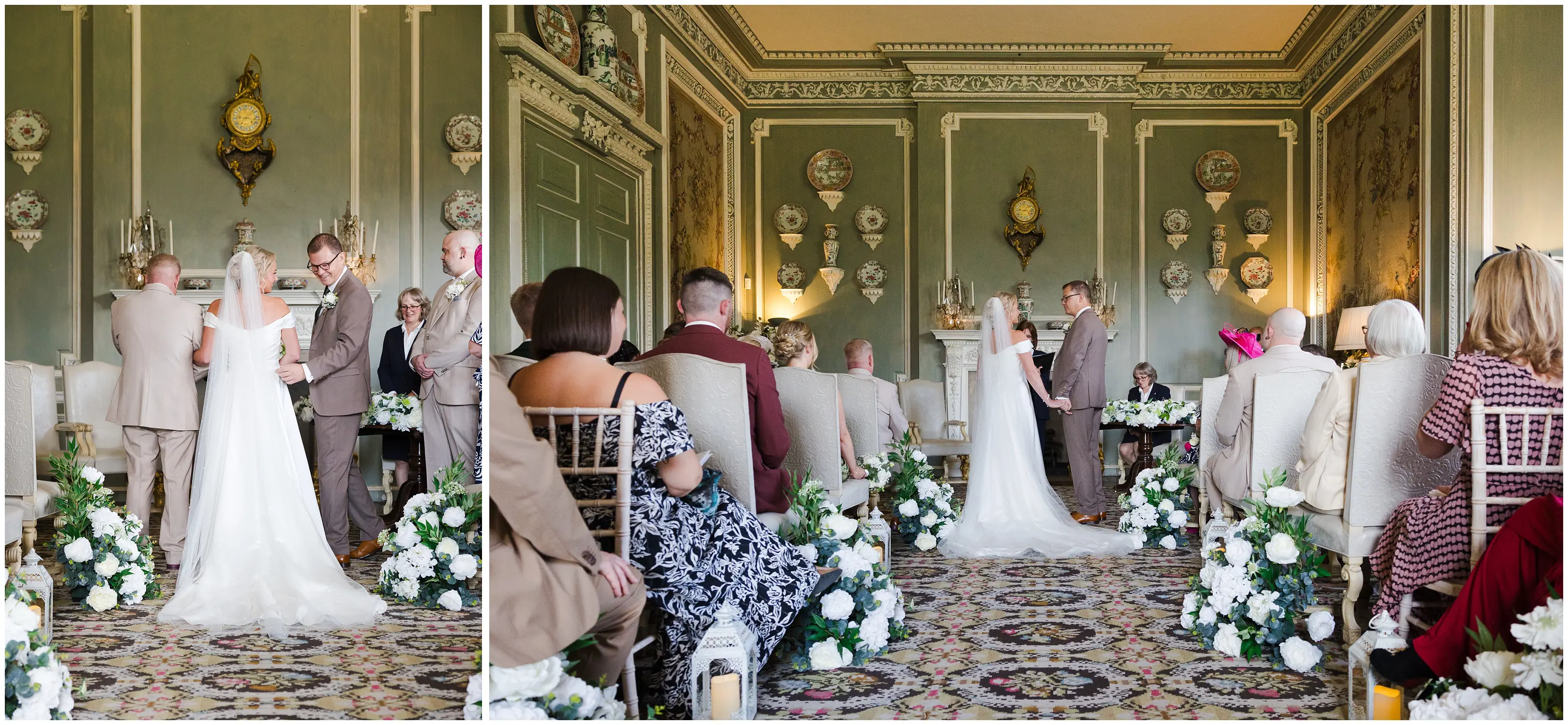 green-walled hall wedding ceremony leeds castle, louisa dettmer photography