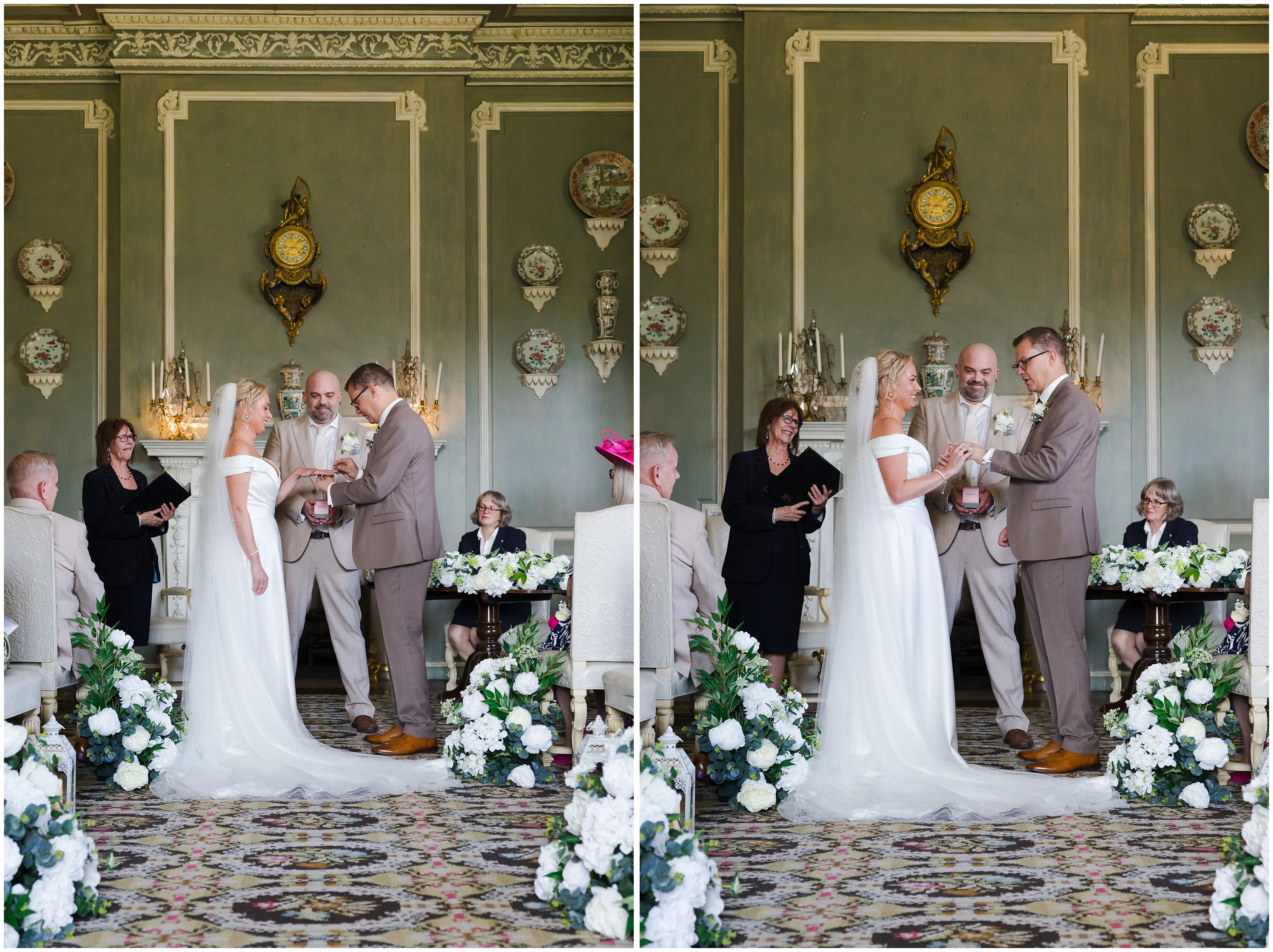 bride and groom exchange rings leeds castle, louisa dettmer photography