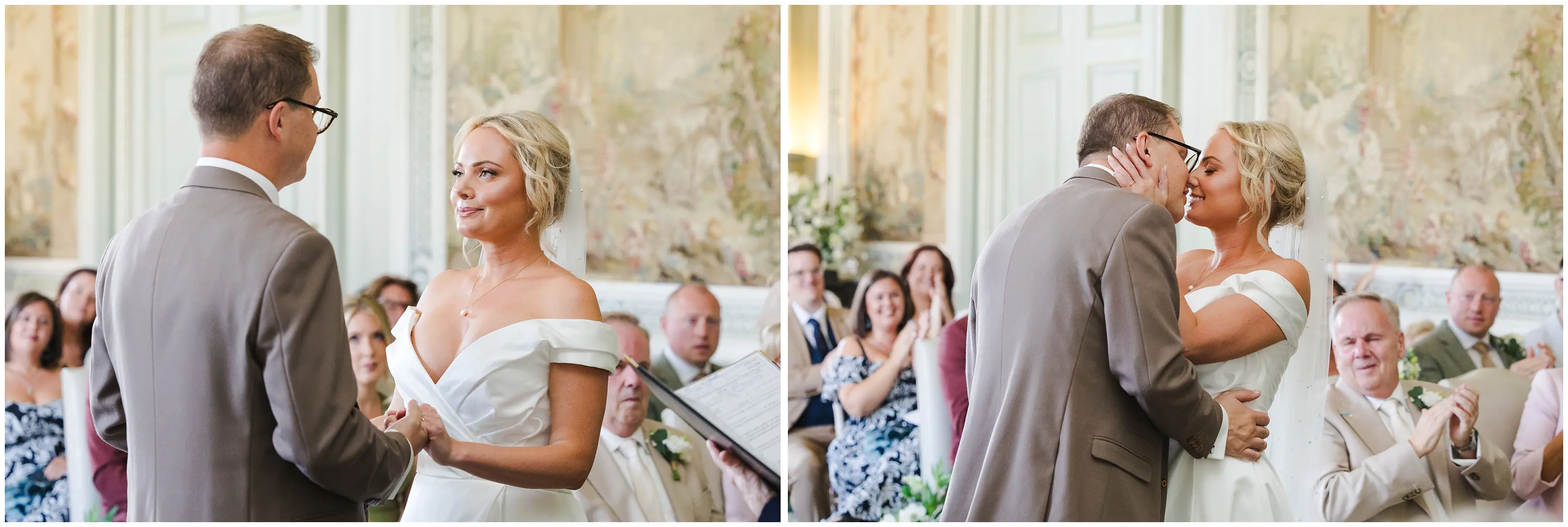 bride and groom exchange vows leeds castle, louisa dettmer photography