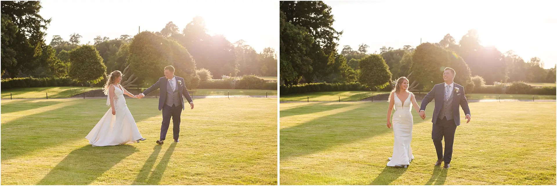 bride and groom at sunset at leeds castle wedding by louisa dettmer photography