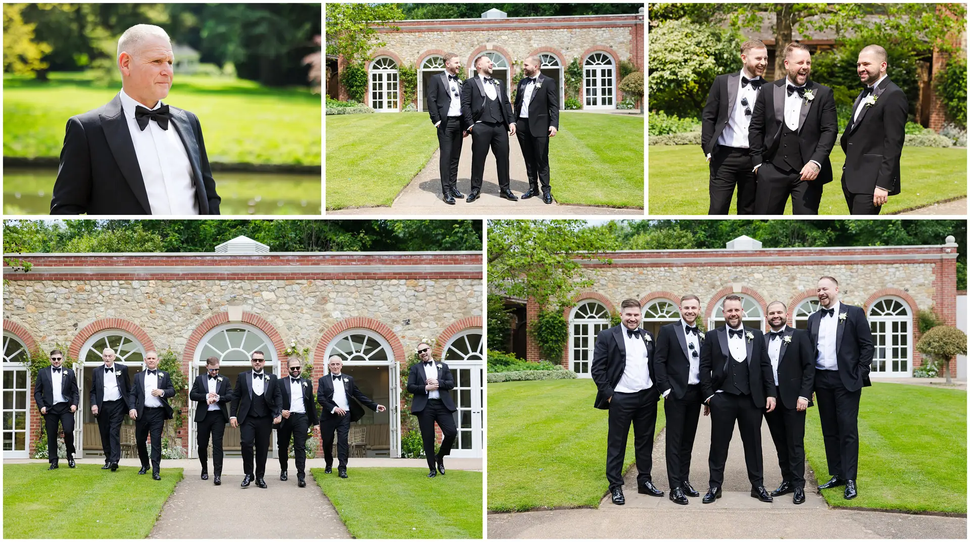 groomsmen in black tuxedos groomsmen at the orangery maidstone