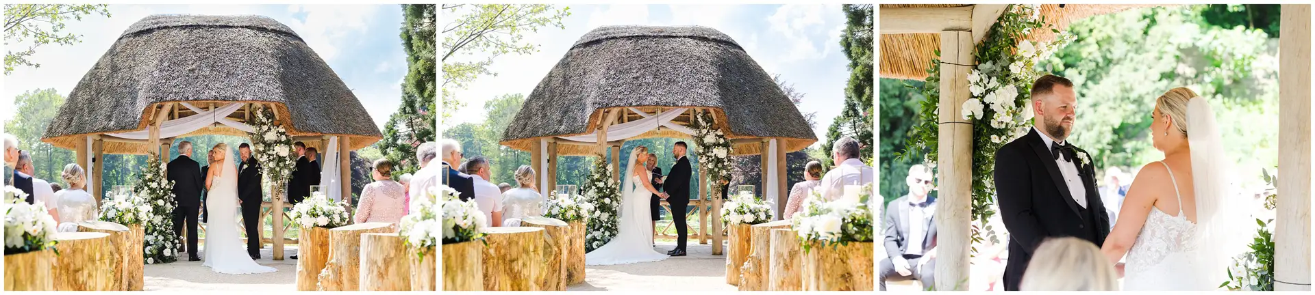 outdoor wedding ceremony under gazebo lakeside wedding ceremony at the orangery maidstone