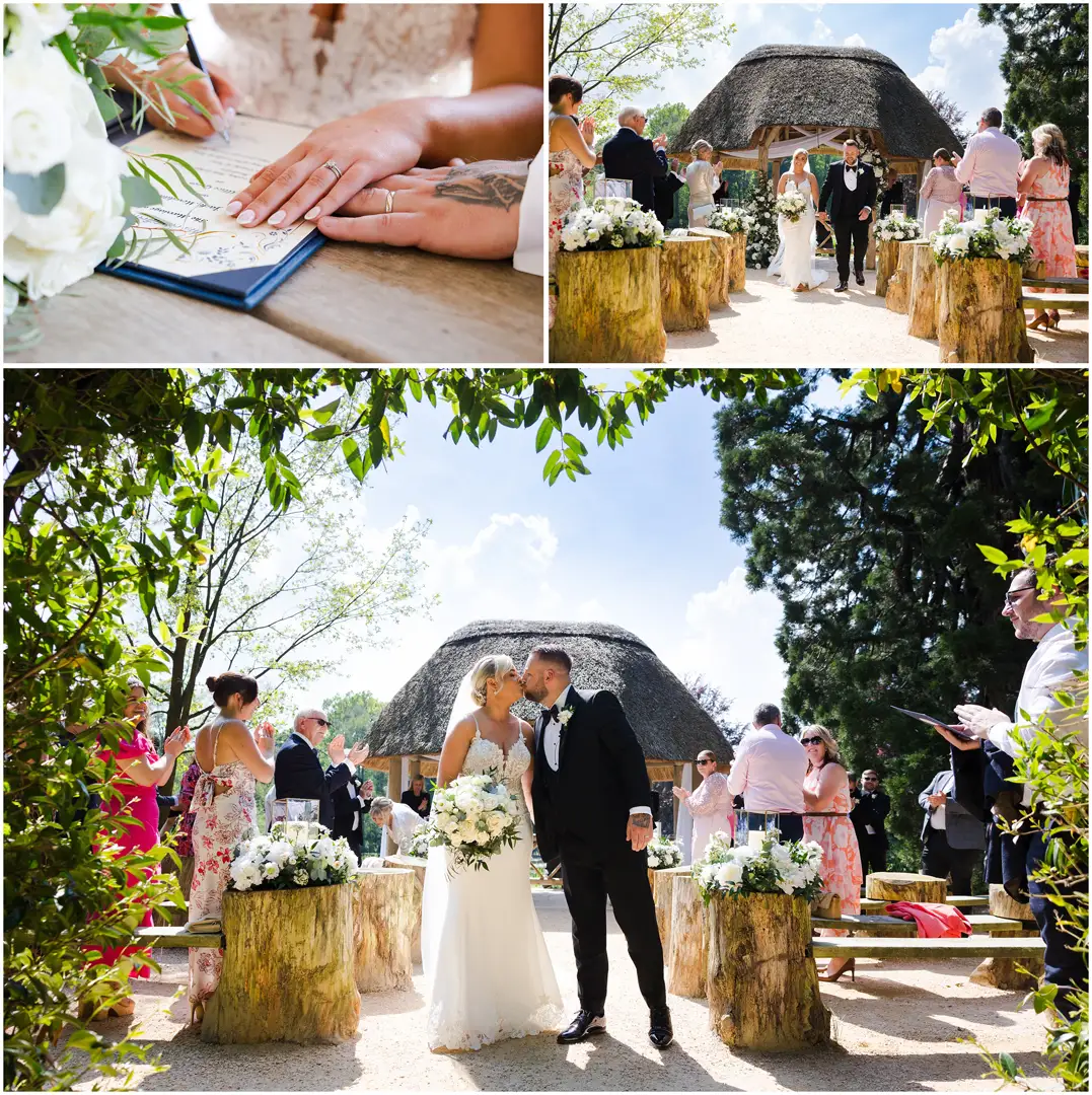 outdoor rustic wedding ceremony lakeside wedding ceremony at the orangery maidstone