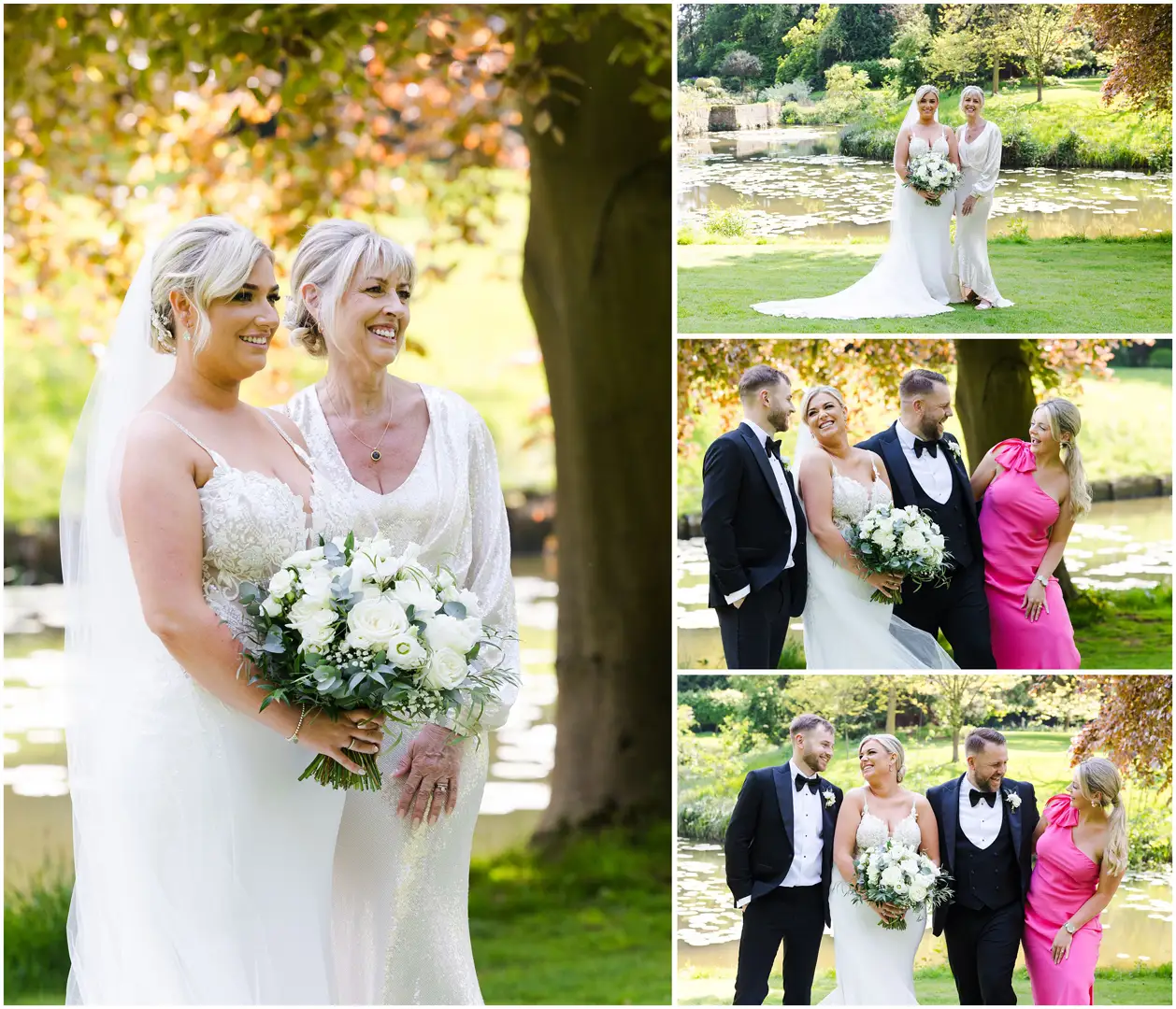 wedding portraits by the pond wedding group photos at the orangery maidstone
