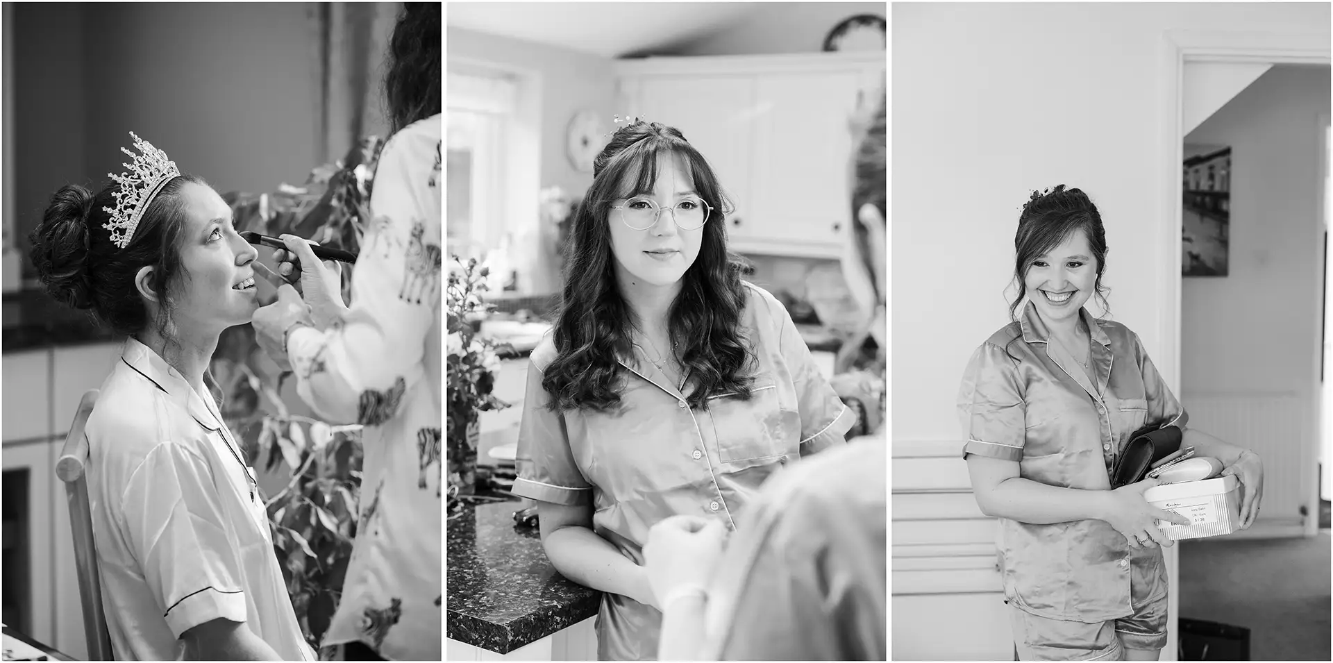 wedding morning preparations bridal prep in black and white