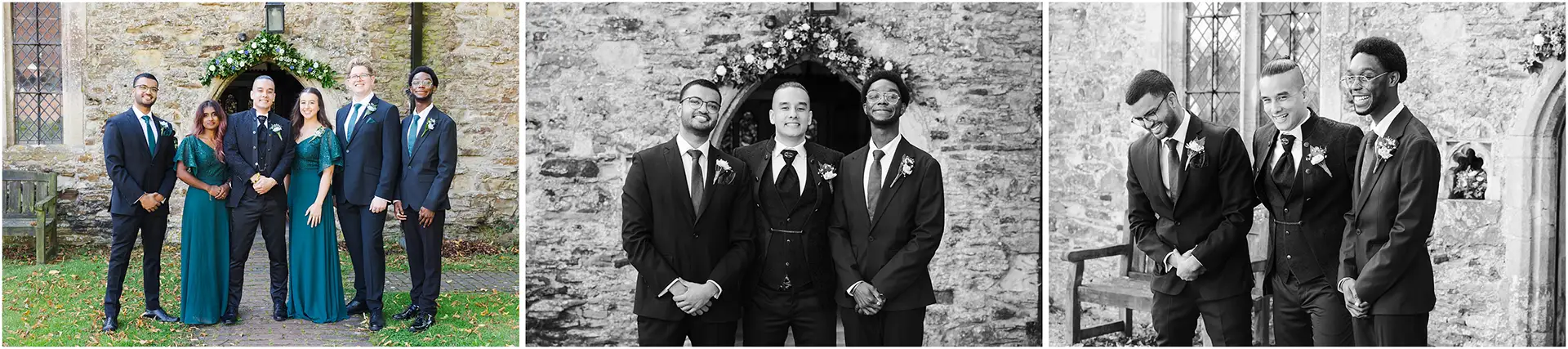 elegant wedding party triptych groomsmen
