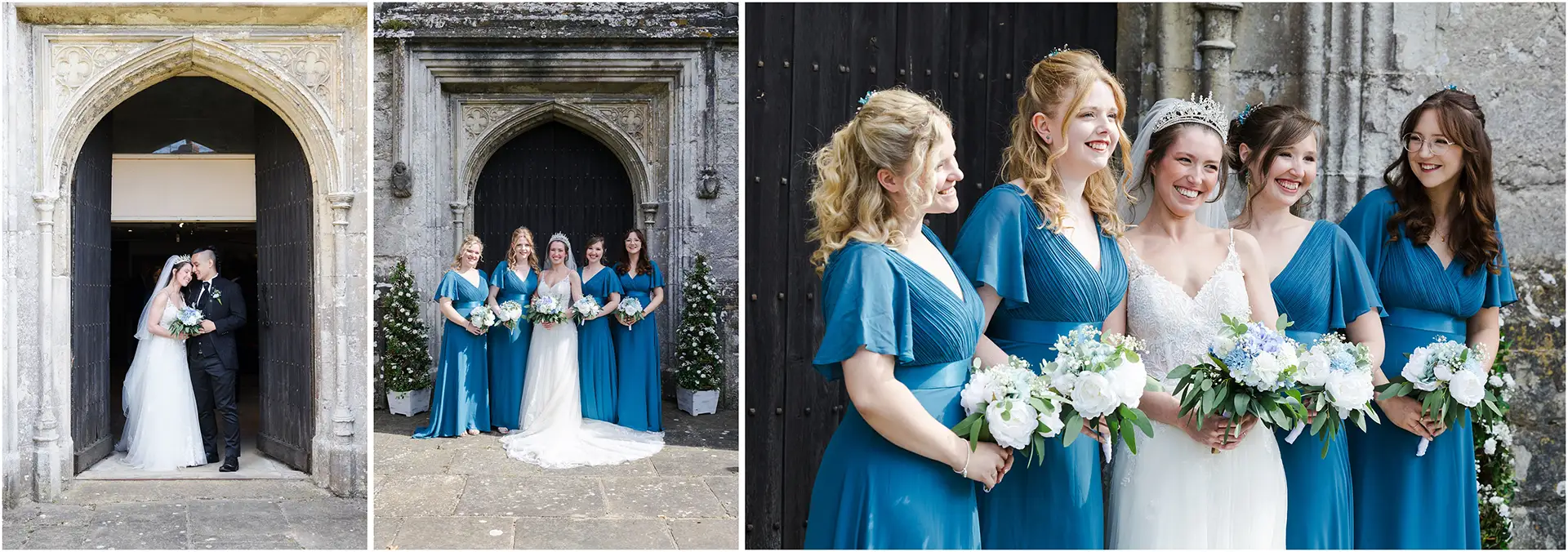 bridesmaids in teal dresses church wedding photos by louisa dettmer photography