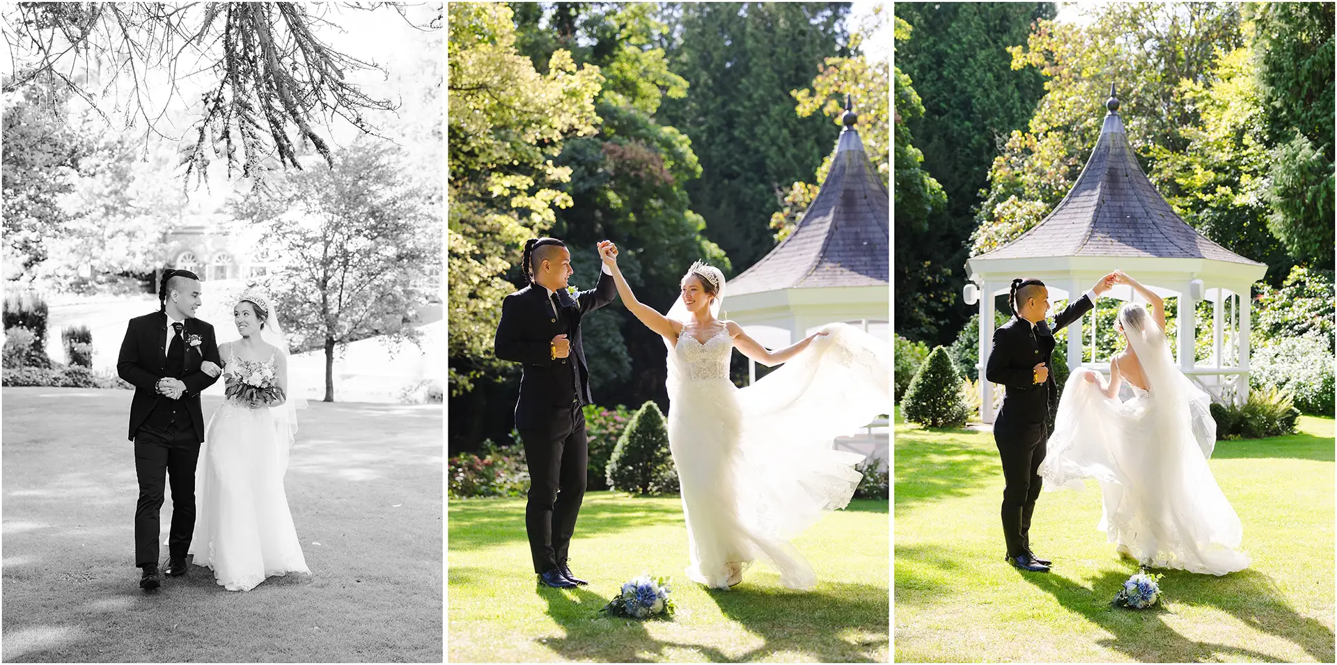garden wedding dance bride and groom dancing in the sun at the orangery maidstone by louisa dettmer photography