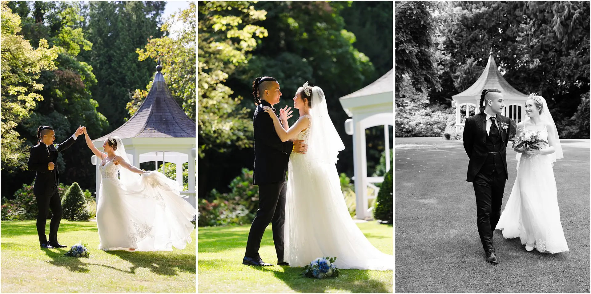 romantic garden wedding moments bride and groom dancing in the sun at the orangery maidstone by louisa dettmer photography