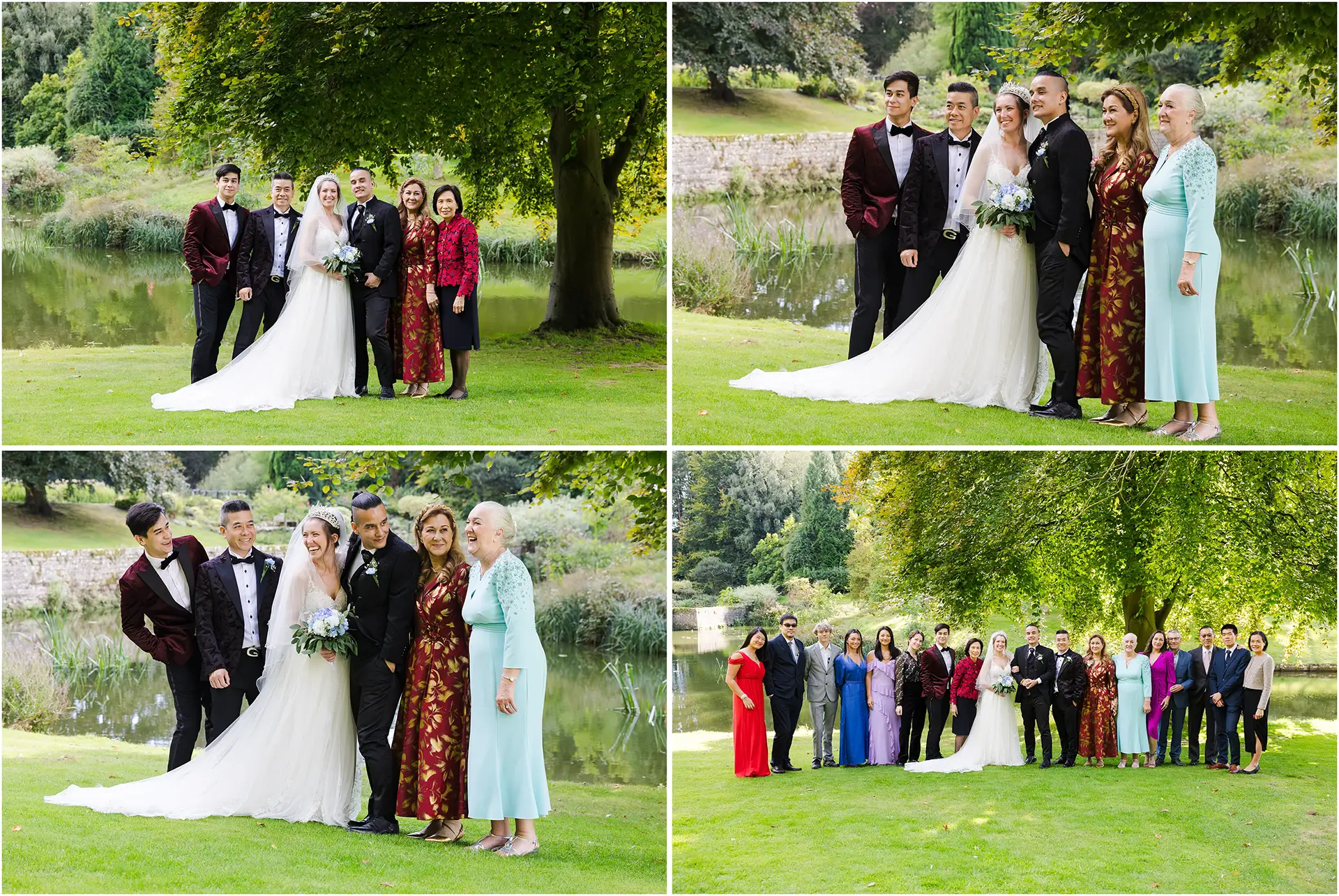 outdoor wedding portraits by the lake group photos the orangery maidstone