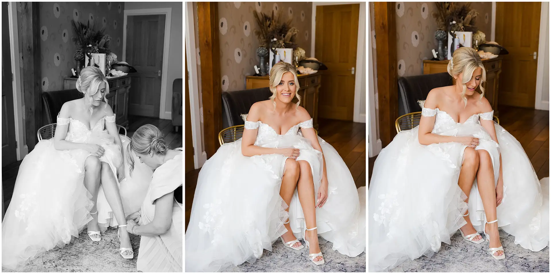 bride putting on her shoes