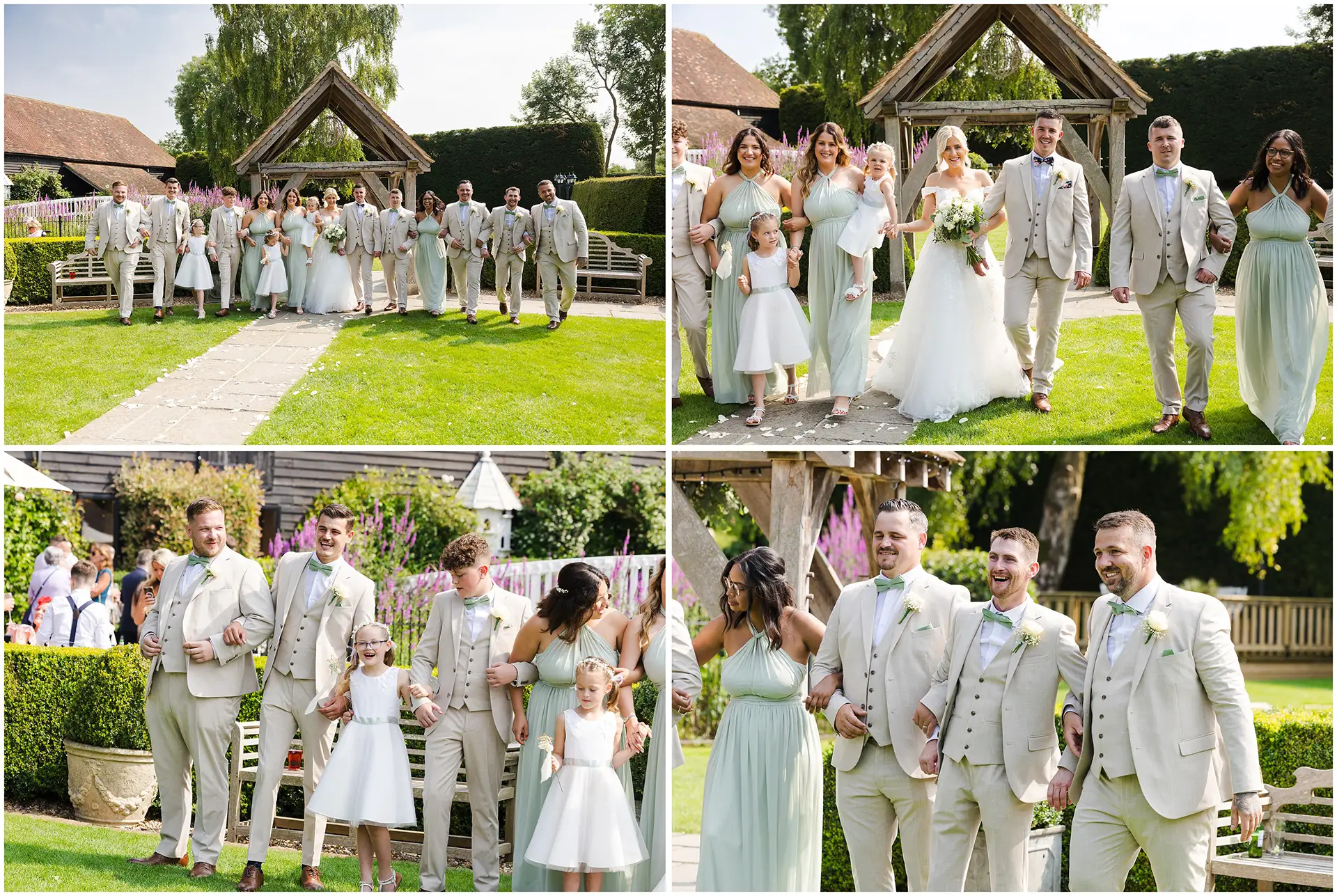 bride and groomsmen at Winters Barns