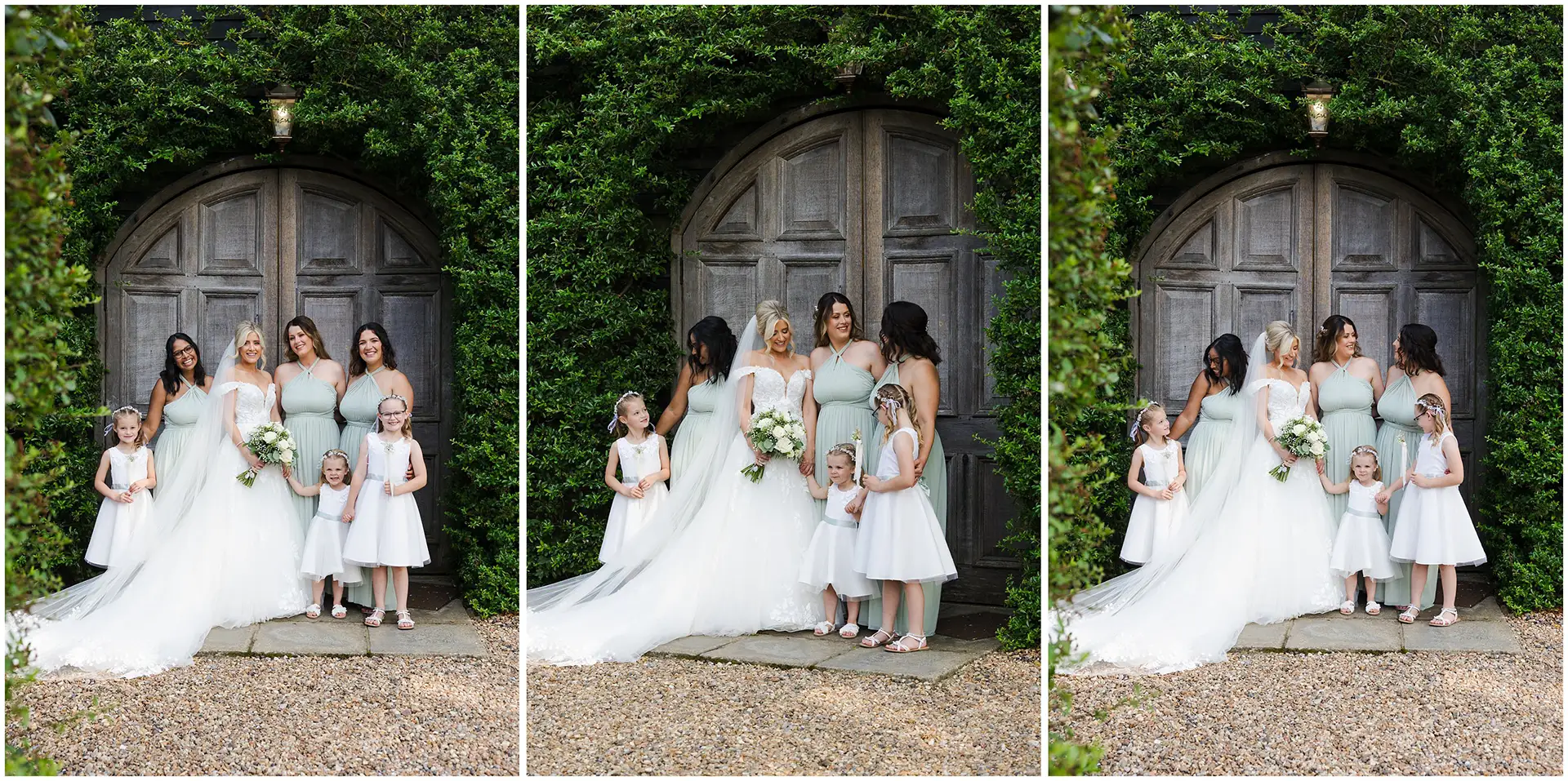bride and her bridesmaids at Winters Barns