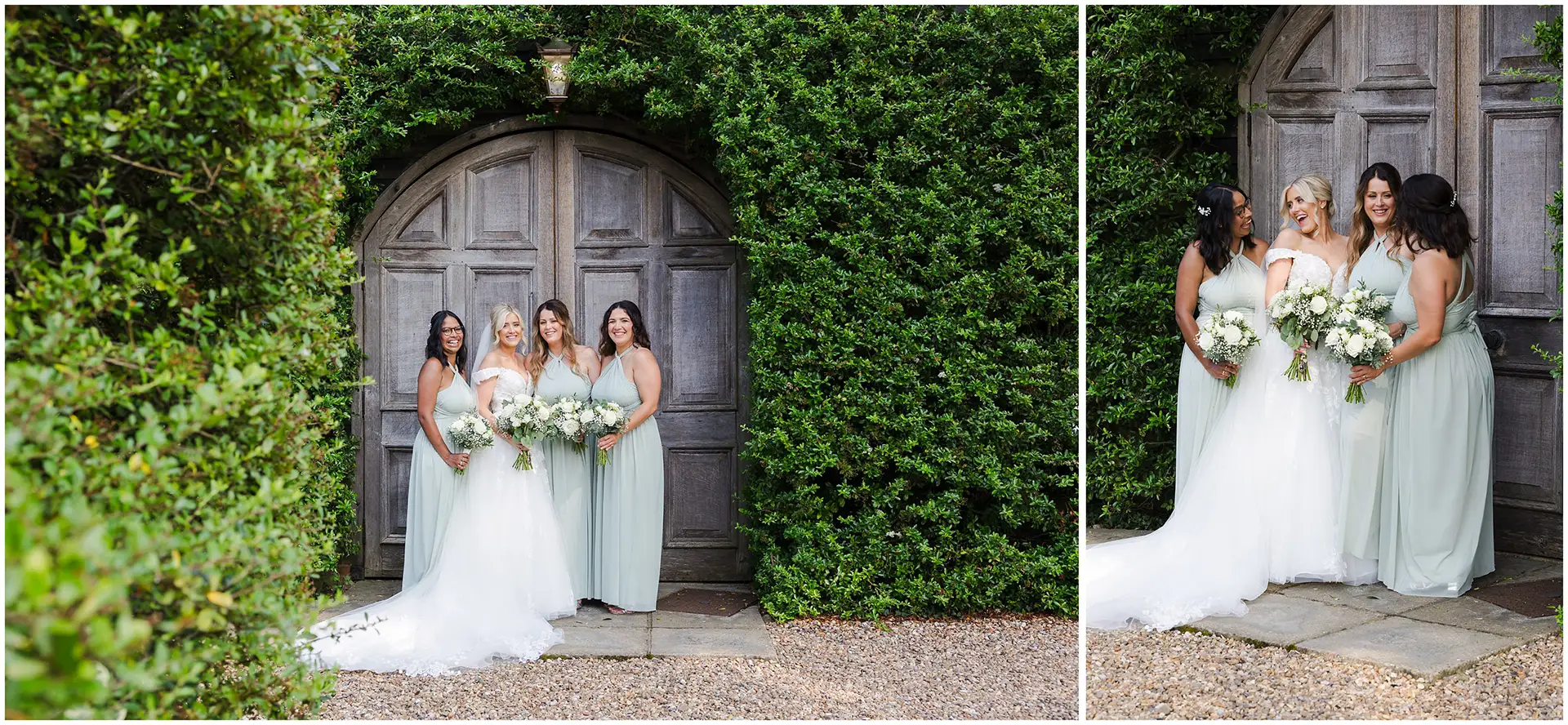 bride and her bridesmaids at Winters Barns