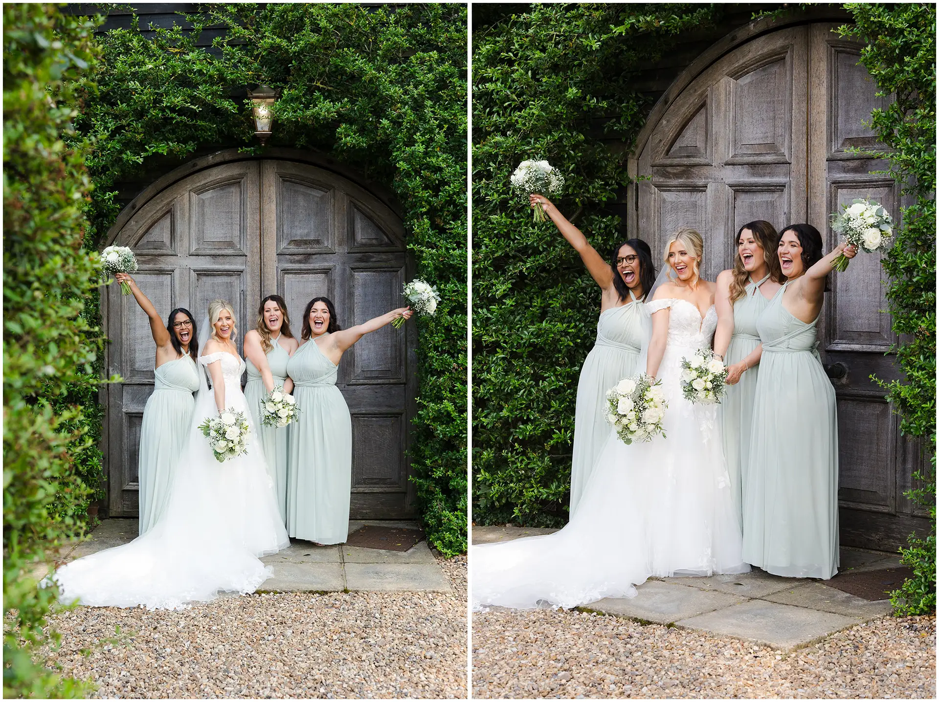 bride and her bridesmaids at Winters Barns