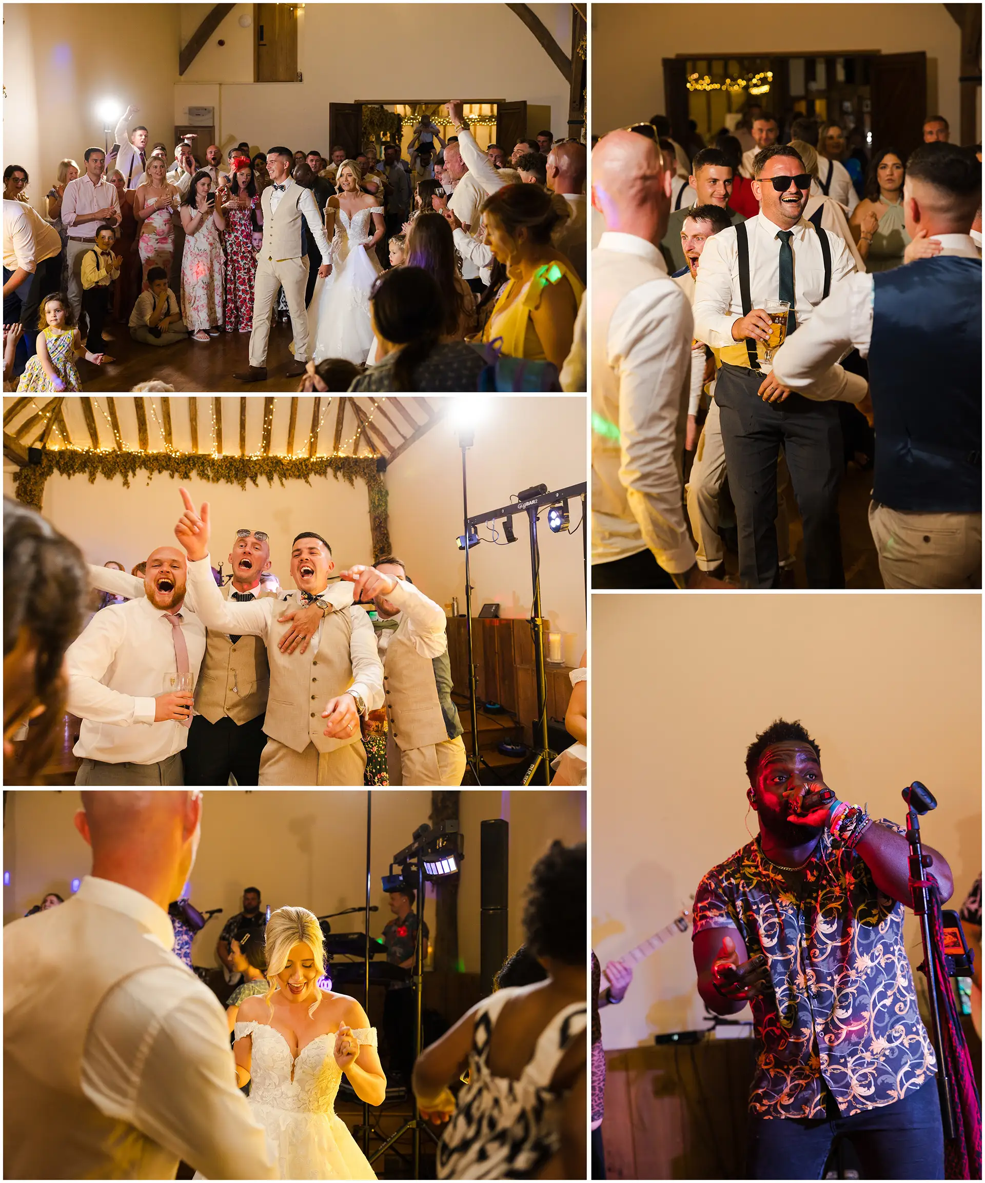 a group of people dancing and singing at Winters Barns