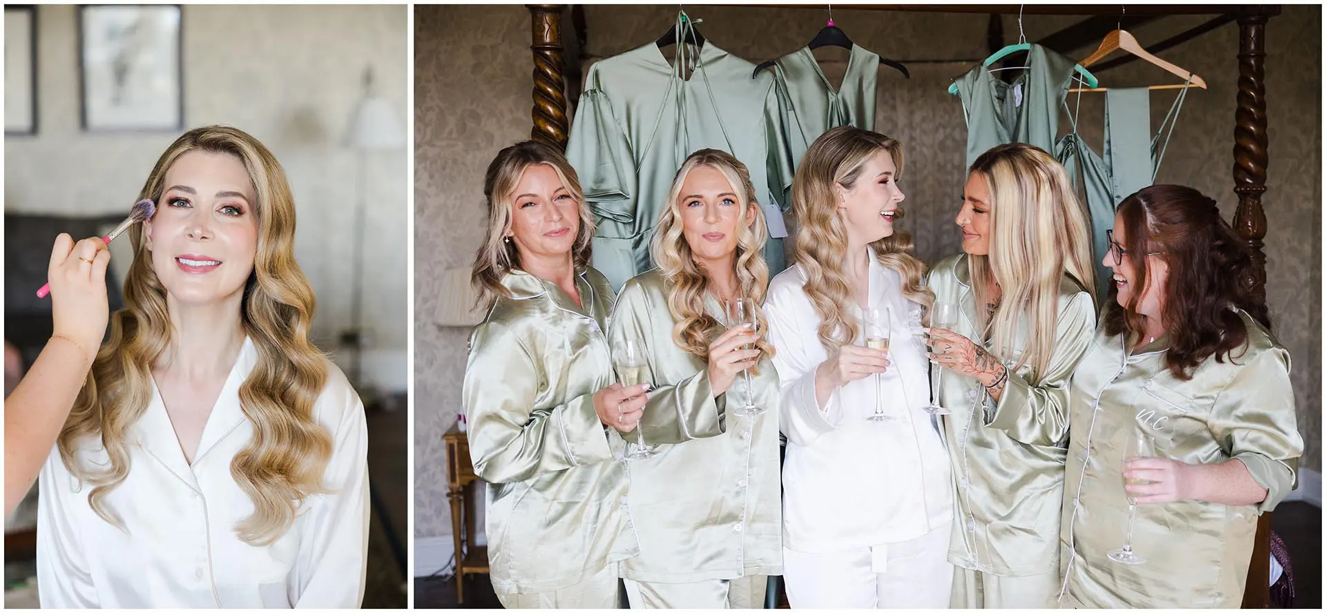 bridesmaids getting ready bridal prep at eastwell manor