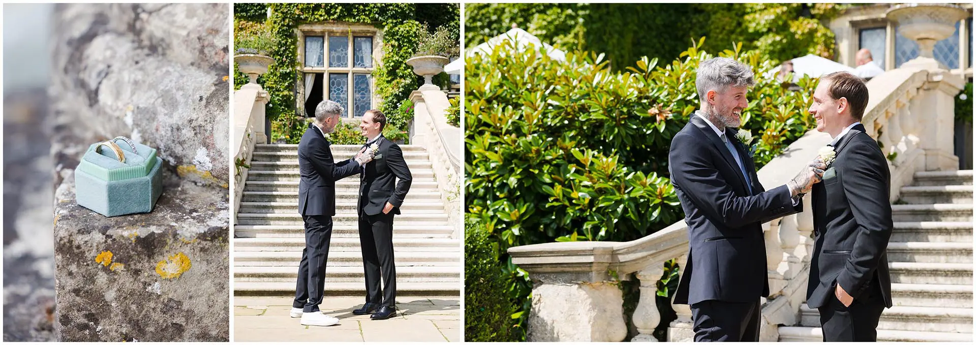 grooms celebrate outdoor wedding eastwell manor by louisa dettmer photography
