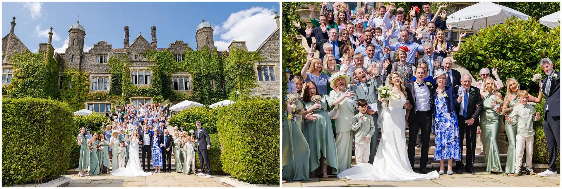 ivy-clad castle wedding party group photos at eastwell manor by louisa dettmer photography