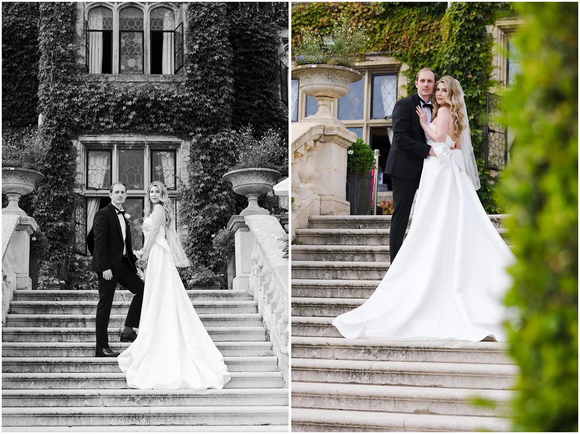ivy covered staircase wedding bridal photos at eastwell manor by louisa dettmer photography