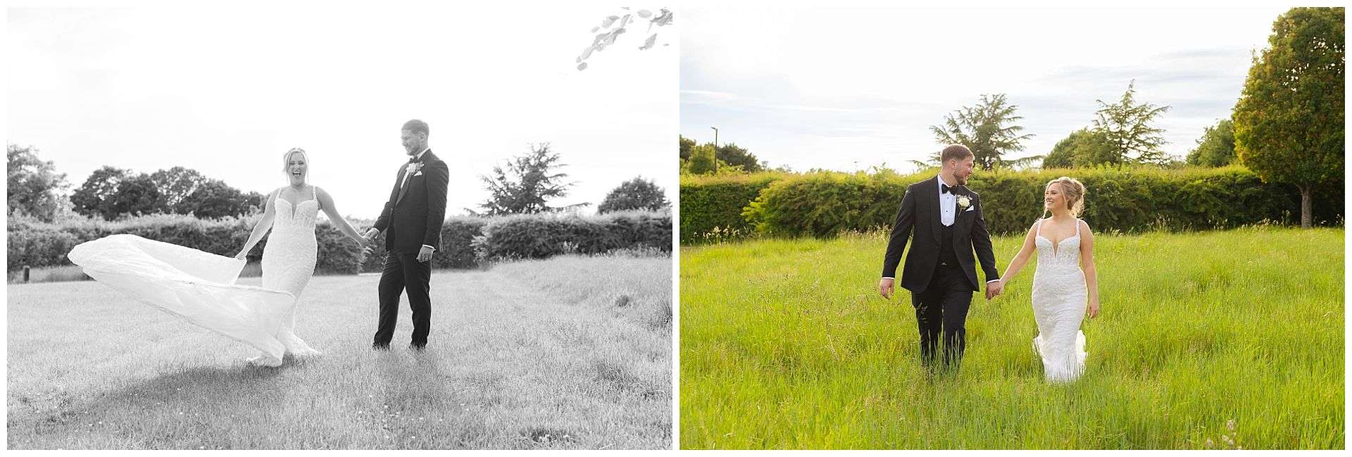 bride and groom dancing in long grass at chapel house estate wedding venue by Louisa Dettmer Photography