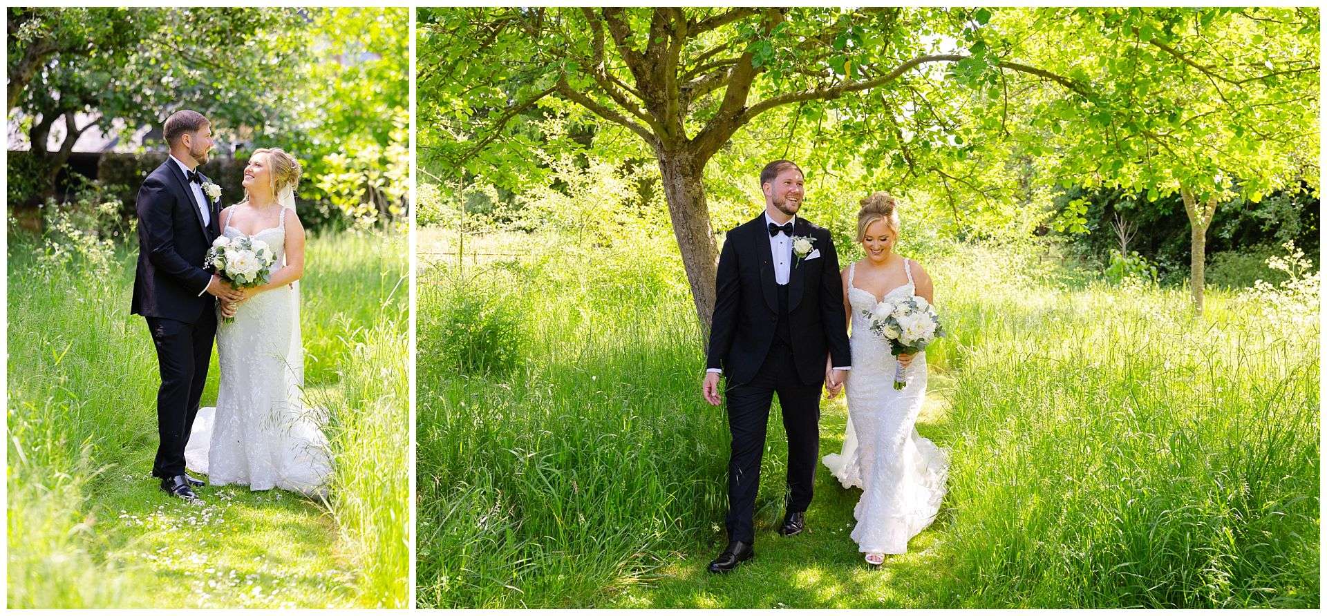 couple relaxed walking photos wedding day at chapel house estate wedding venue by Louisa Dettmer Photography