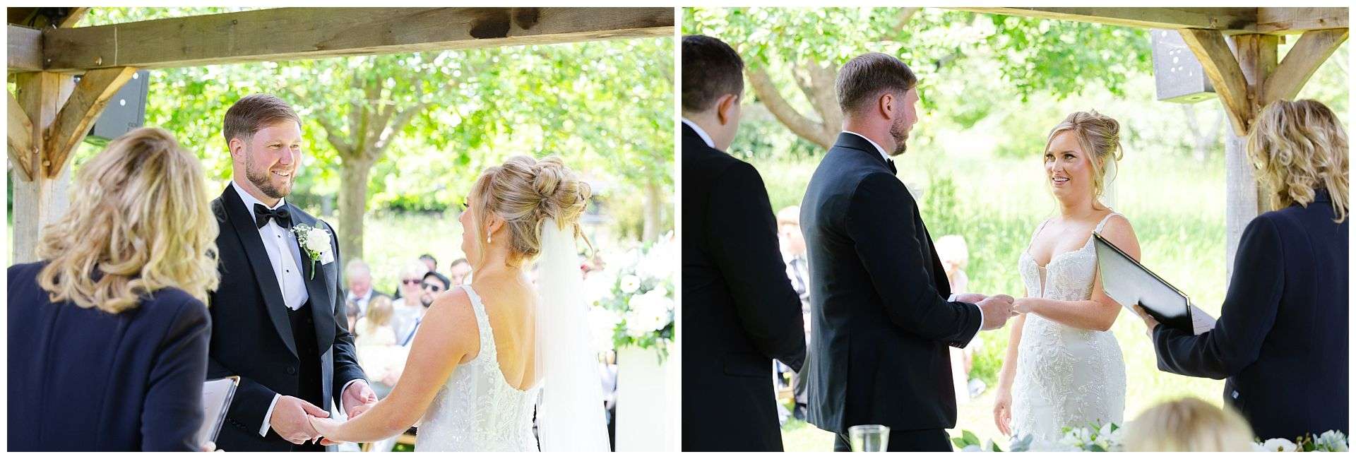 wedding ring exchange bride and groom at chapel house wedding venue by Louisa Dettmer Photography