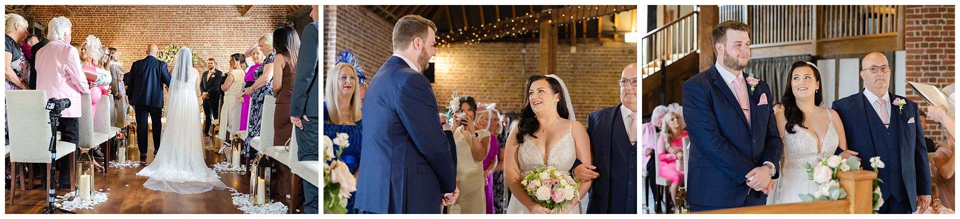 first look wedding ceremony at Cooling Castle Barn Wedding Venue by Louisa Dettmer Photography