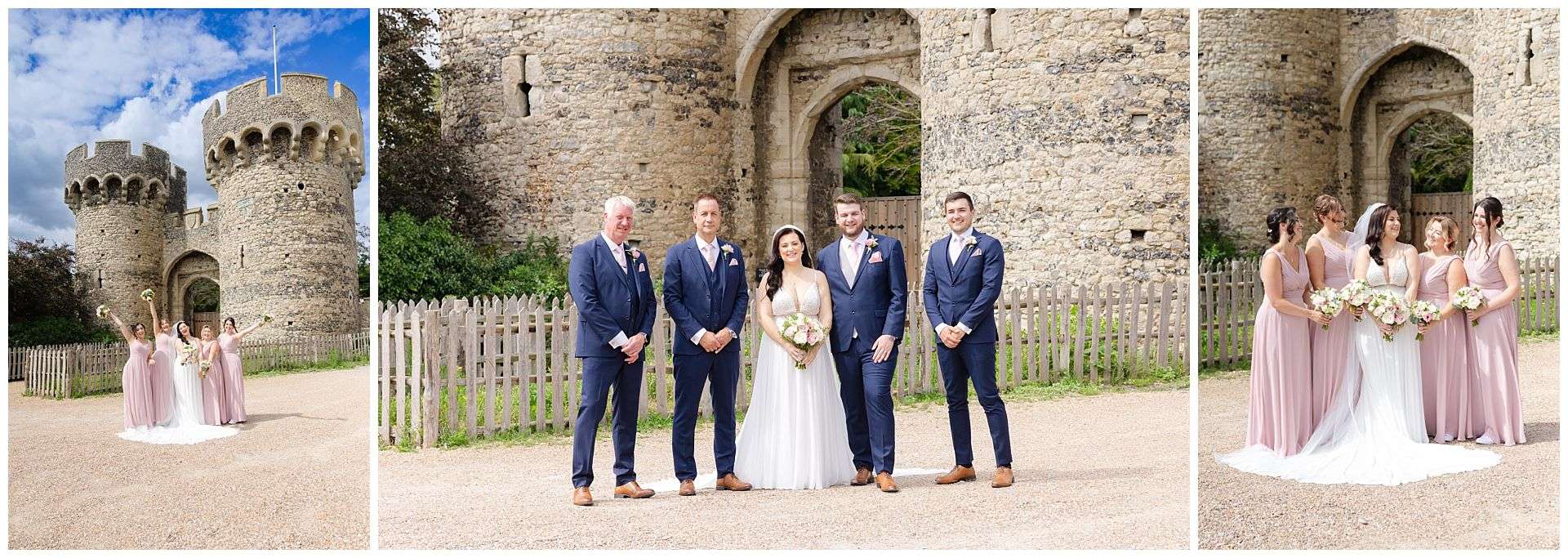 weeding party, bridesmaids and groomsmen photographs at Cooling Castle Barn Wedding Venue by Louisa Dettmer Photography
