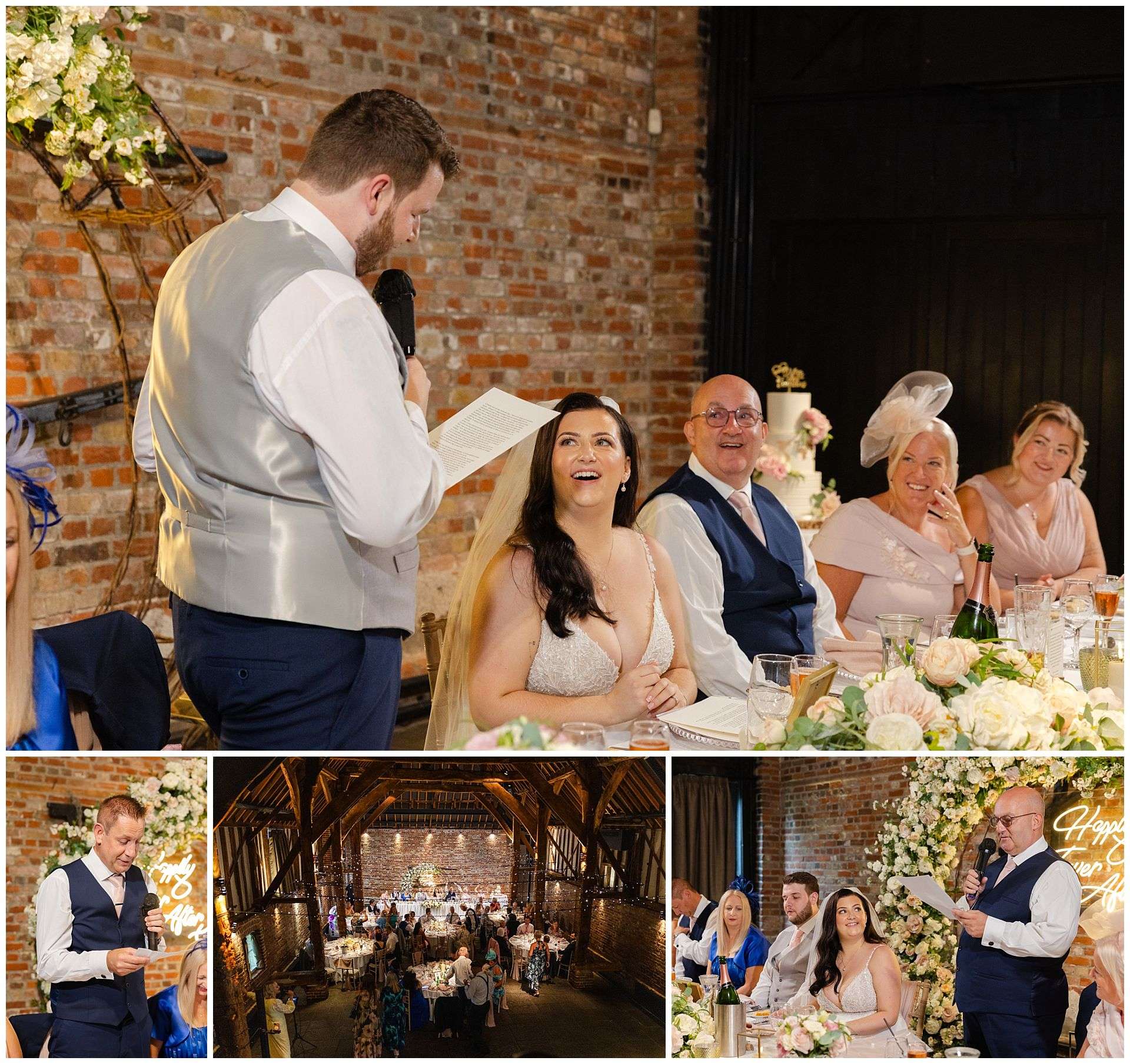 speeches at Cooling Castle Barn Wedding Venue by Louisa Dettmer Photography